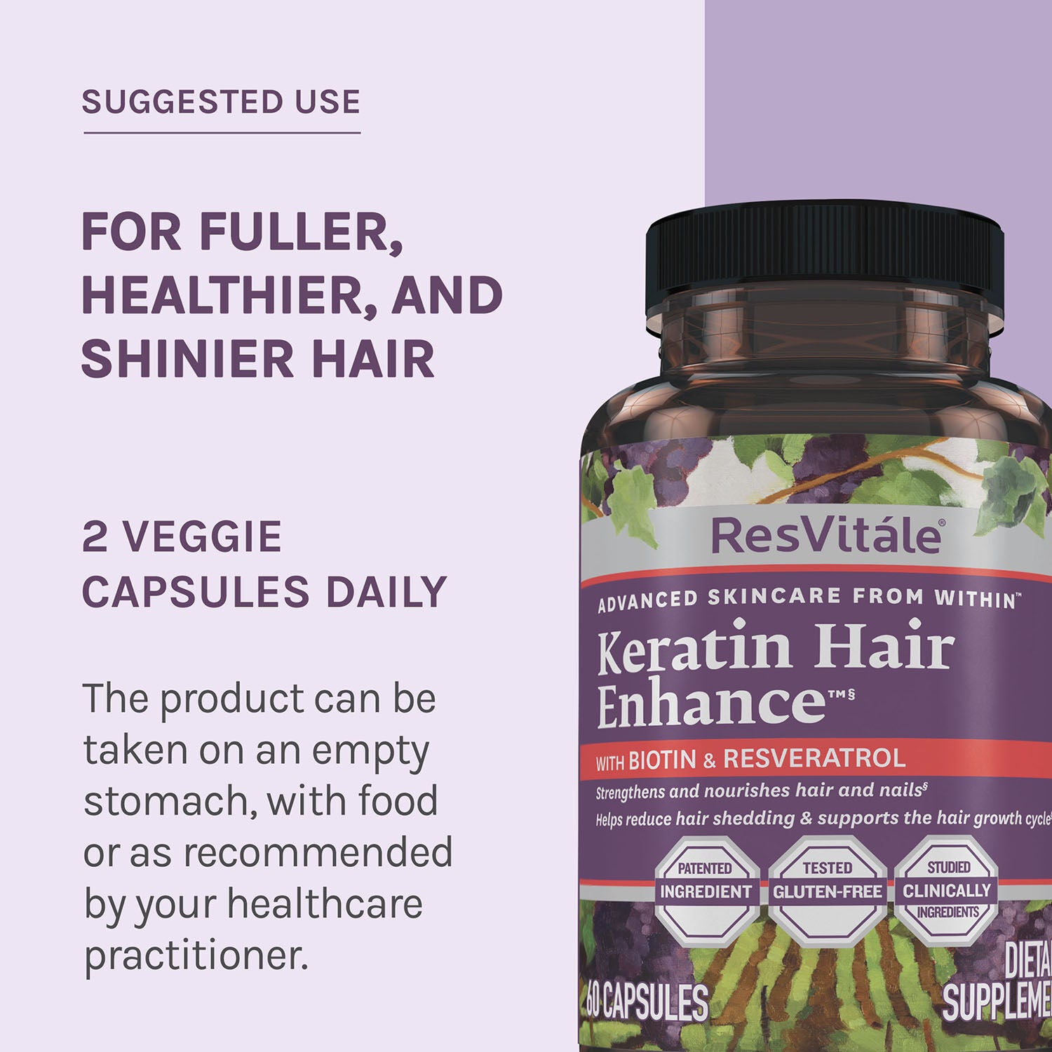 Keratin Hair Enhance™ with Biotin and Resveratrol - 60 Capsules (30 Servings)