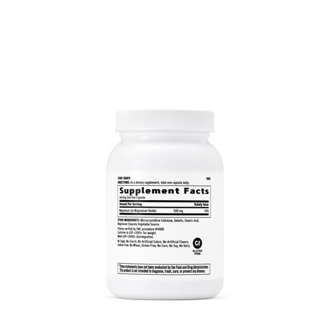 GNC Magnesium Capsules 500 mg Alt Bottle Supplement Facts