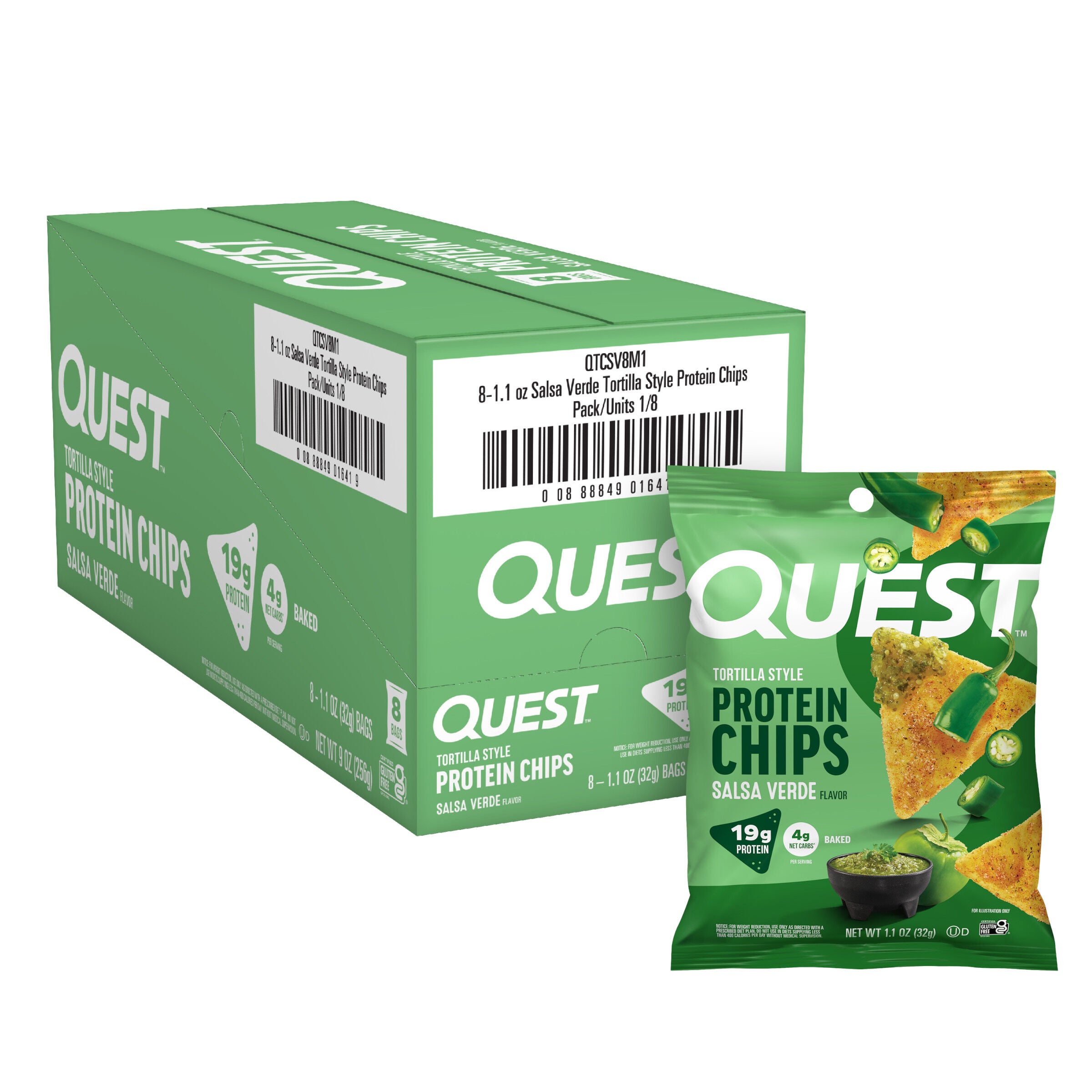 Tortilla Style Protein Chips - Salsa Verde (8 Bags)