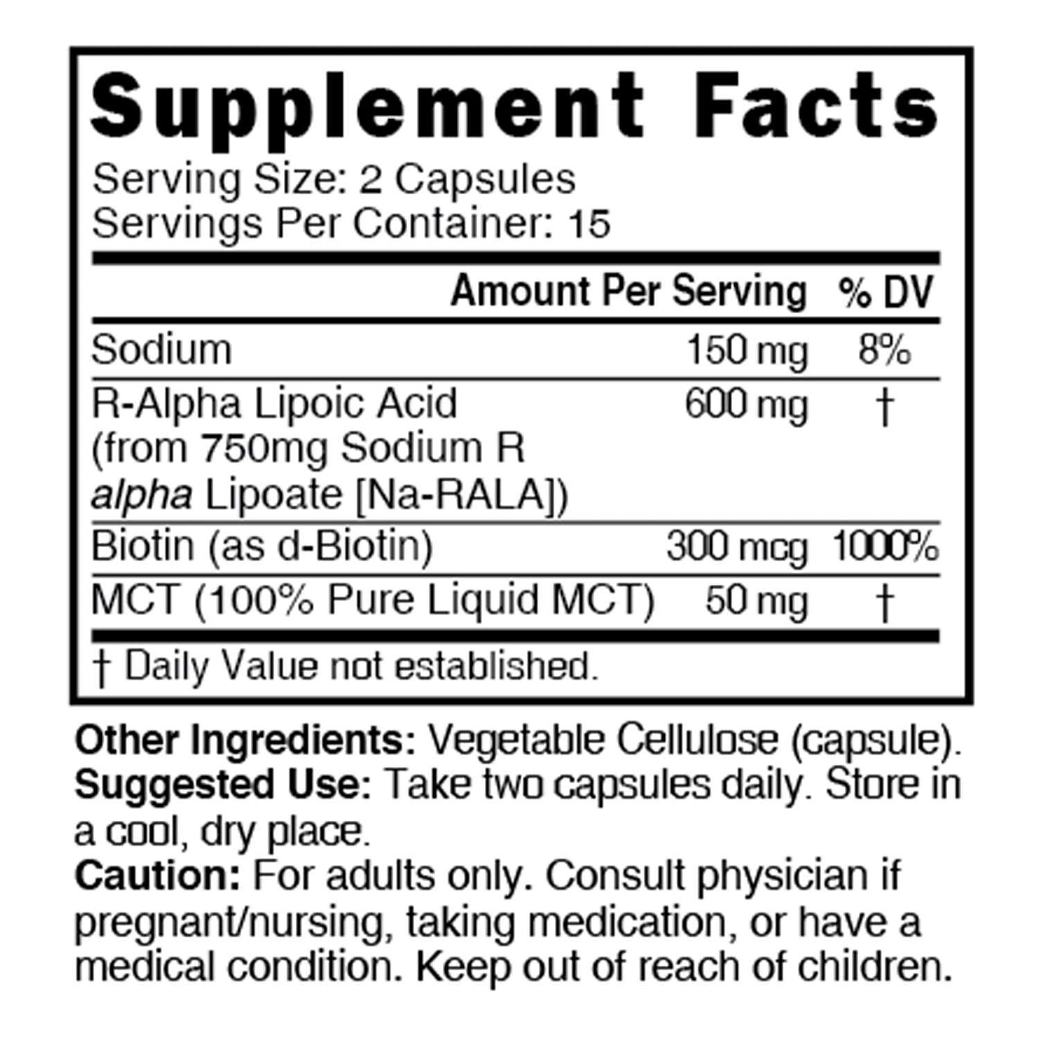 R-Alpha Lipoic Acid+ 600mg - 30 Capsules (15 Servings)  | GNC