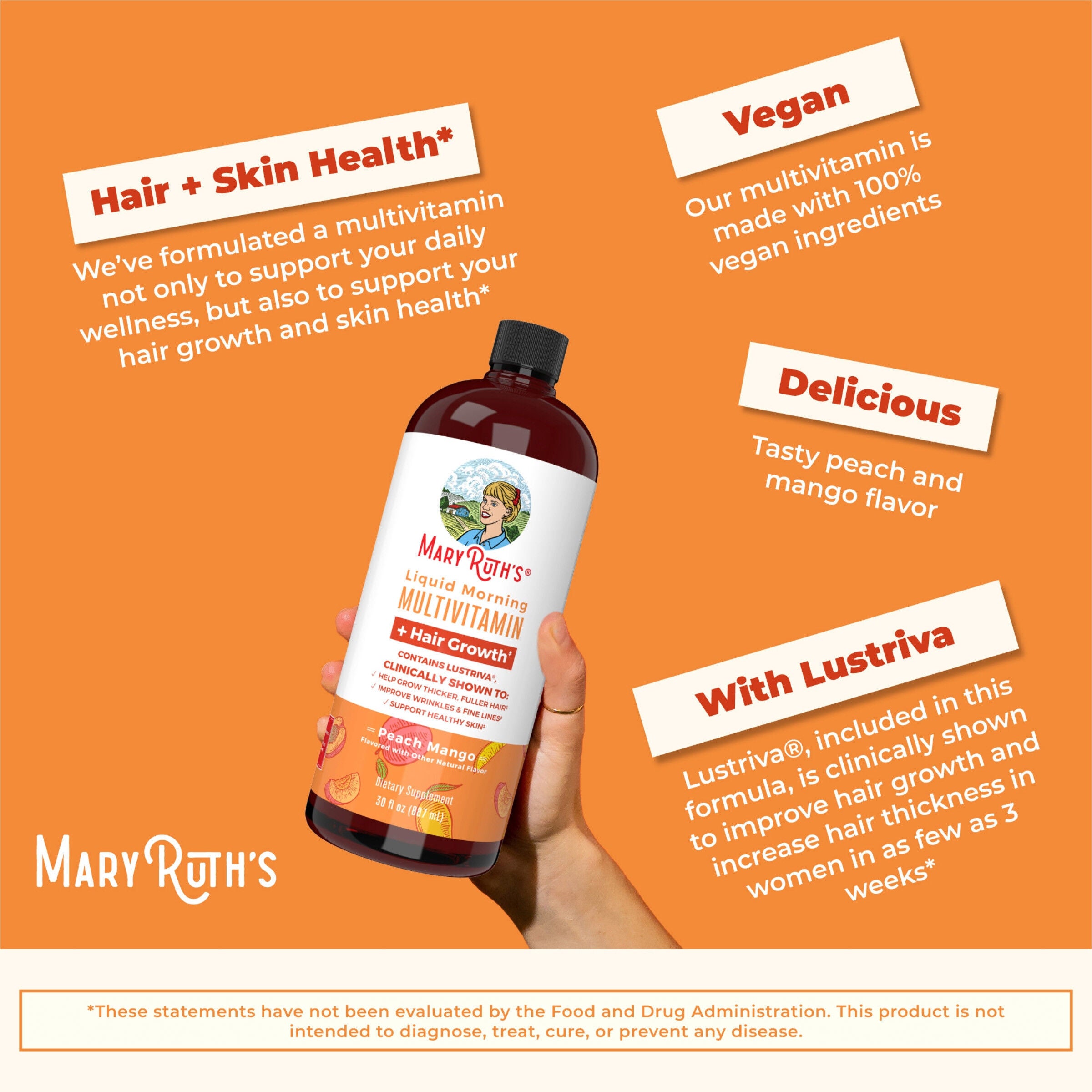 Mary Ruth's - Liquid Morning Multivitamin + Hair Growth - Peach Mango - 30 fl oz (30 Servings) | GNC Mary Ruth's - Liquid Morning Multivitamin + Hair Growth - Peach Mango - 30 fl oz (30 Servings) | GNC
