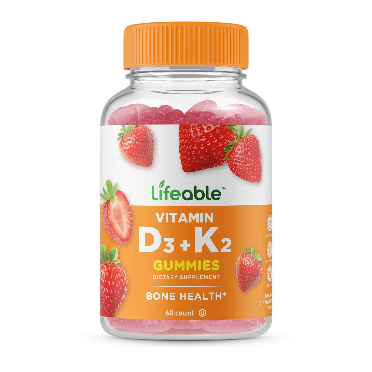 Vitamin D3 + K2 Gummies - Strawberry - 60 Gummies (30 Servings)  | GNC