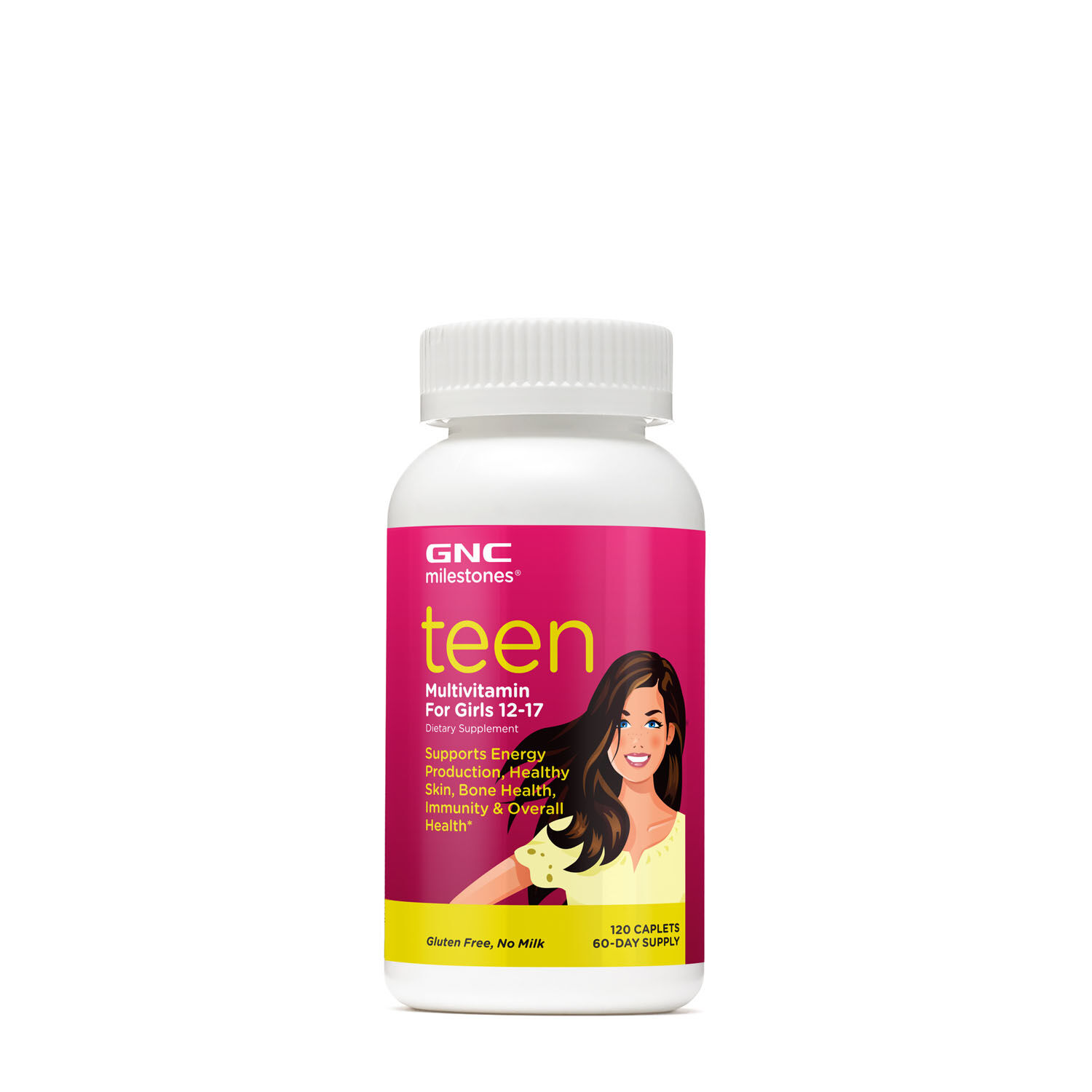 GNC Milestones Teen Healthy - Multivitamin for Girls 12Healthy -17 Healthy - 120 Caplets (60 Servings)