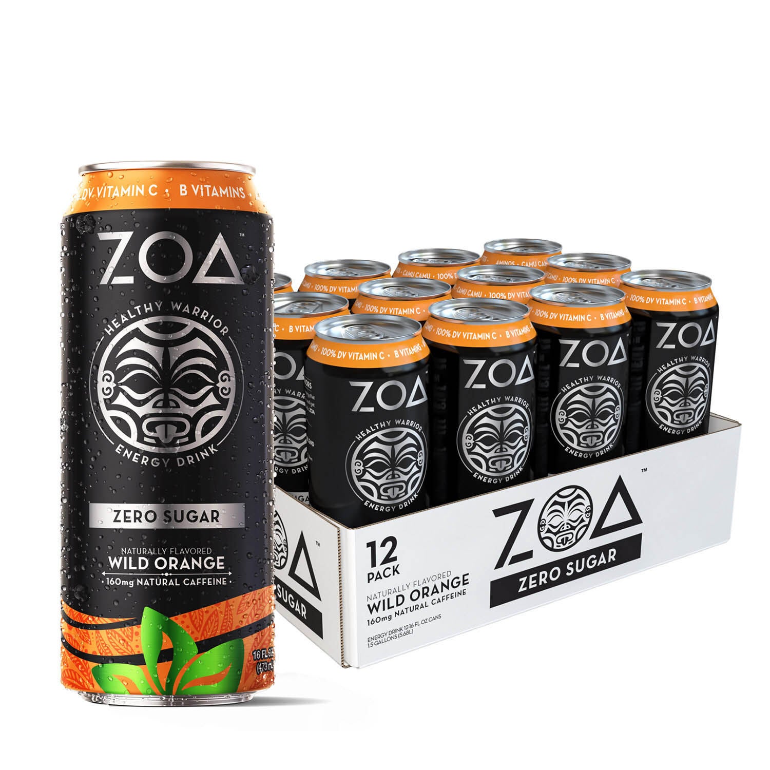 Zoa Energy Drink Zero Sugar Wild Orange 12 Pack Gnc