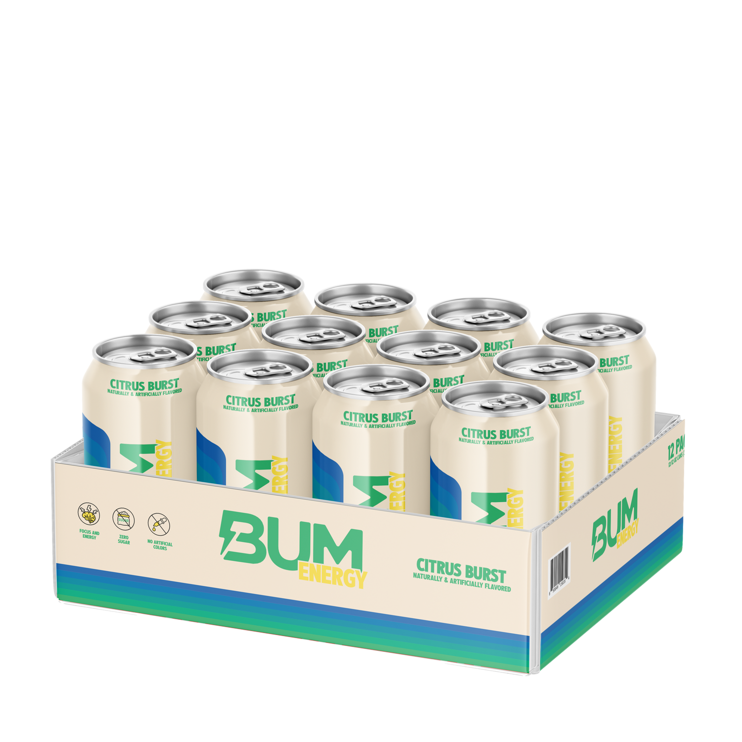 Bum Energy Energy Drink - Citrus Burst - 12Oz. (12 Cans) - Zero Sugar