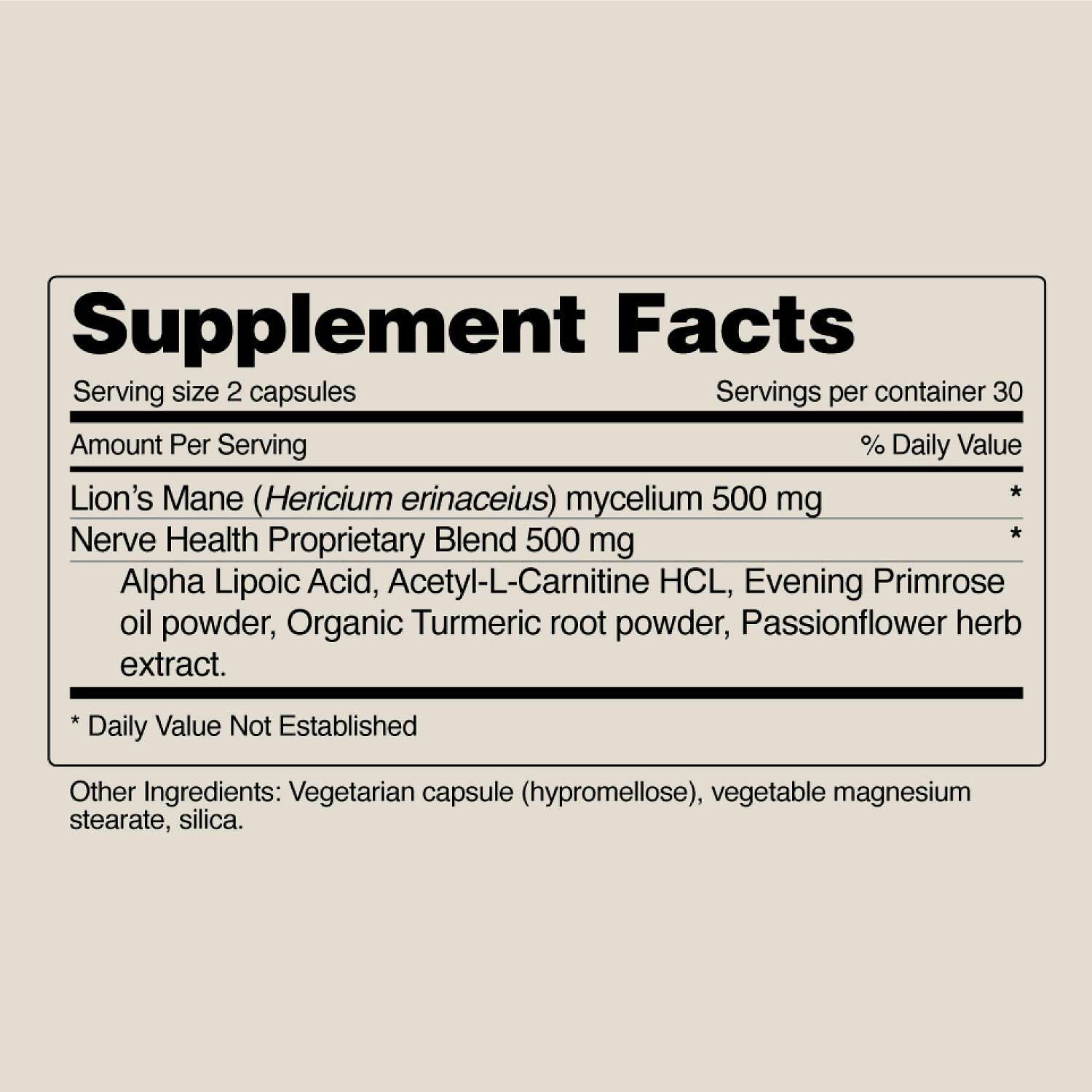 Nerve Health + Lion's Mane - 60 Capsules (30 Servings)  | GNC