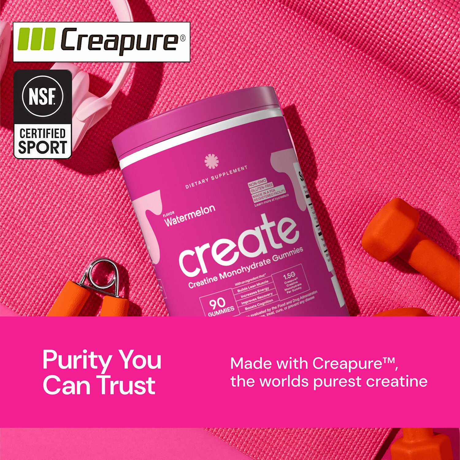 Creatine Monohydrate Gummies - Watermelon - 90 Gummies (30 Servings)