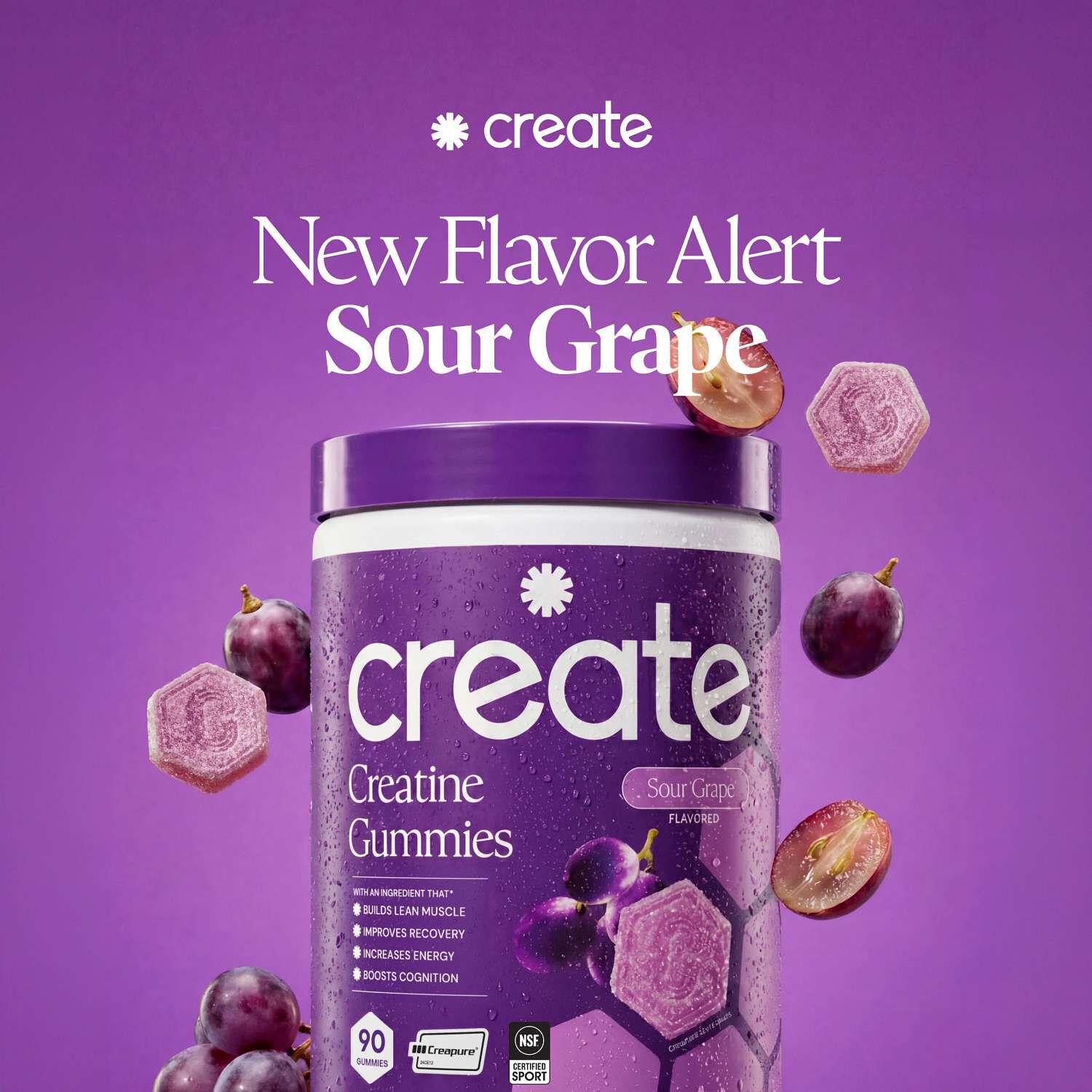 Creatine Monohydrate Gummies - Sour Grape - 90 Gummies (30 Servings)