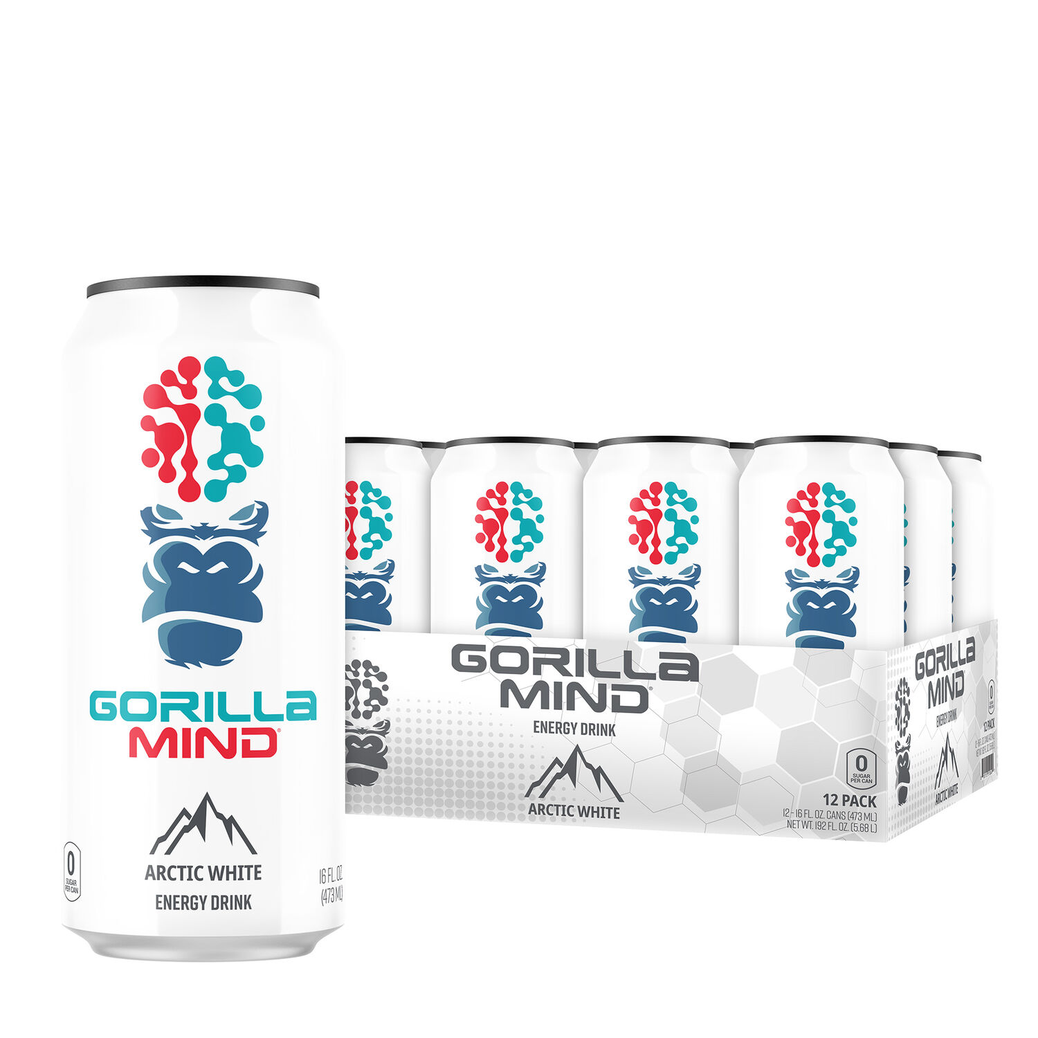 Gorilla Mind Energy Drink - Arctic White - 16Oz. (12 Cans)