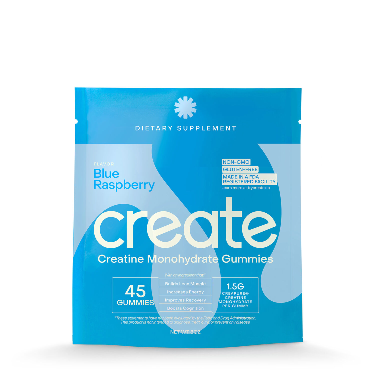 Create Wellness Creatine Monohydrate Gummies - Blue Raspberry - 45 Gummies (15 Servings)