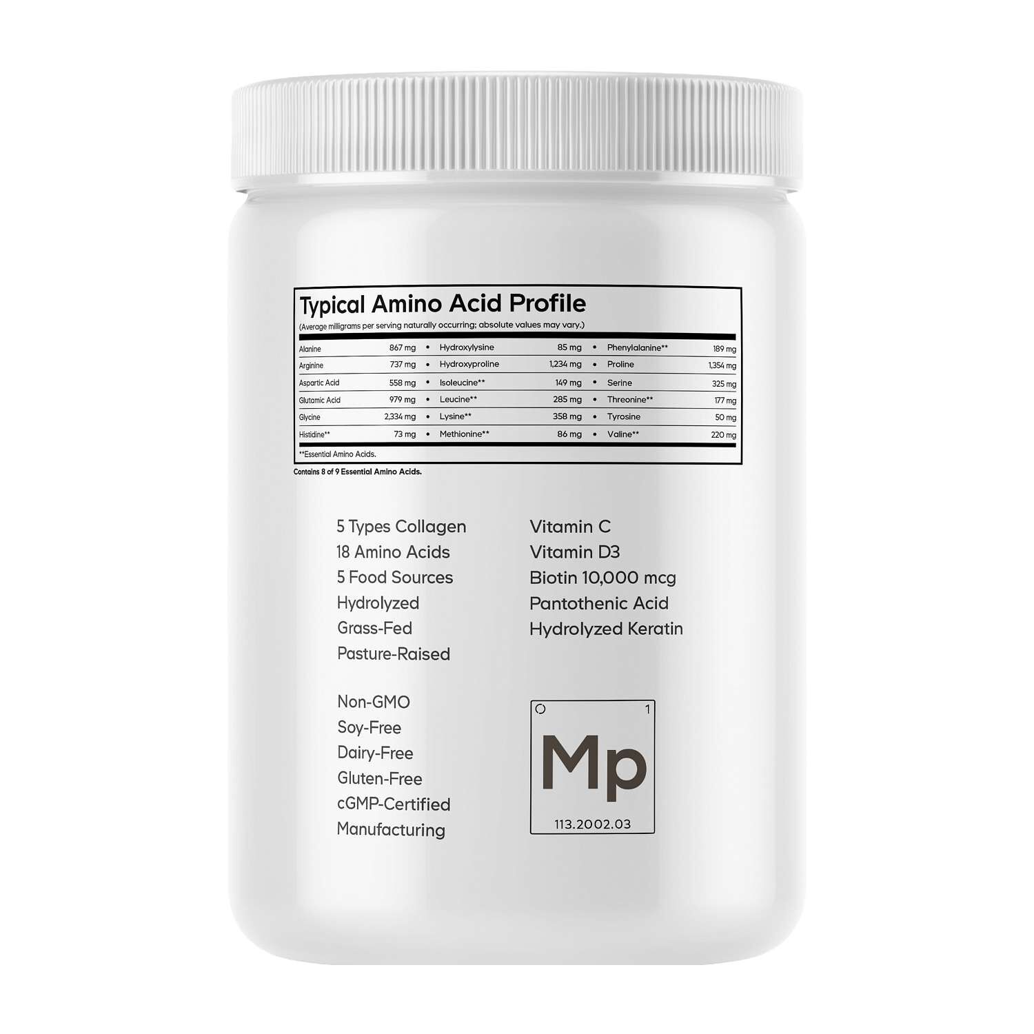 Multi Collagen Peptides Powder Hydrolyzed Collagen + Biotin & Keratin - 11.50 oz. (30 Servings)