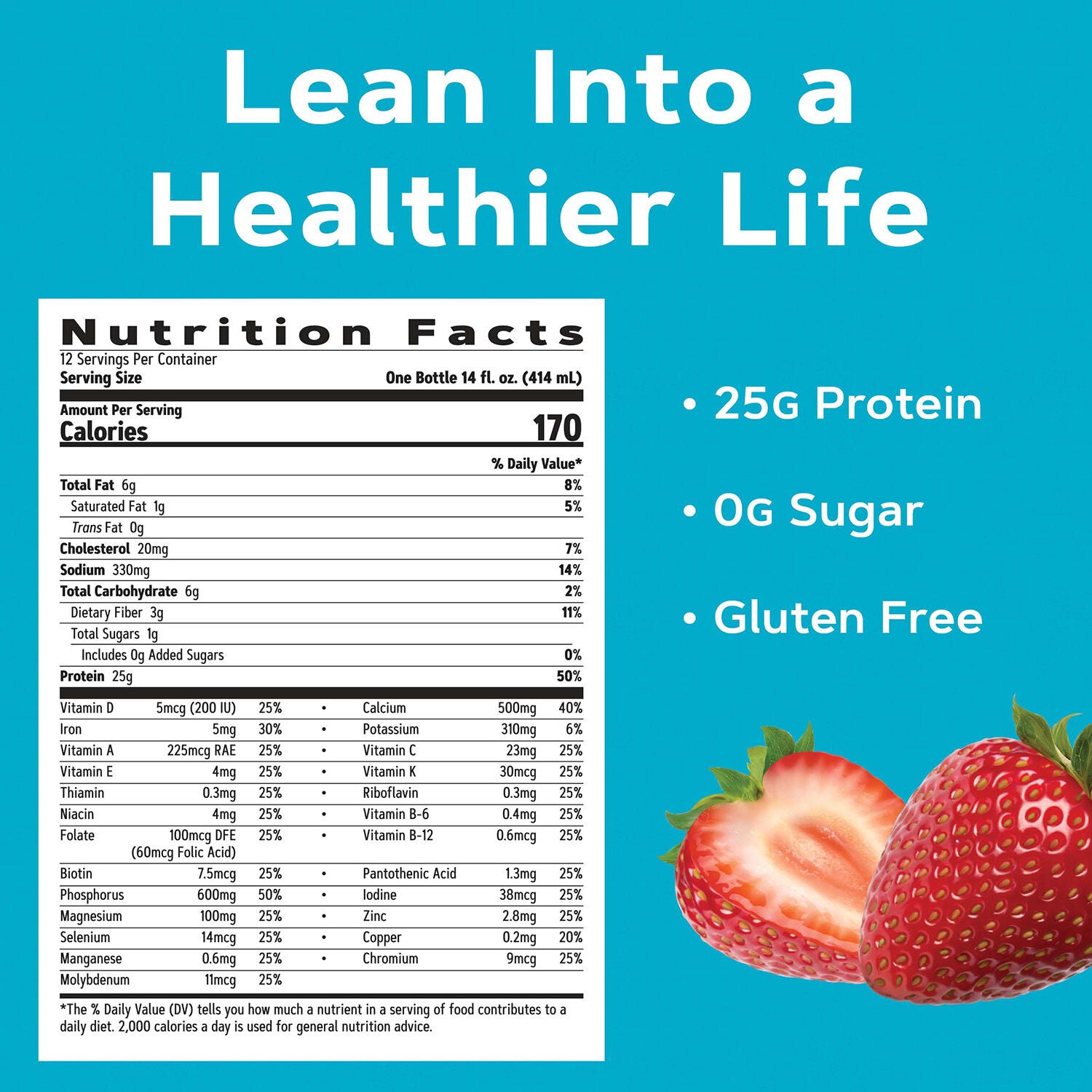 Lean Shake&trade; 25 - Strawberries and Cream - 14oz. (12 Bottles) Strawberries and Cream | GNC