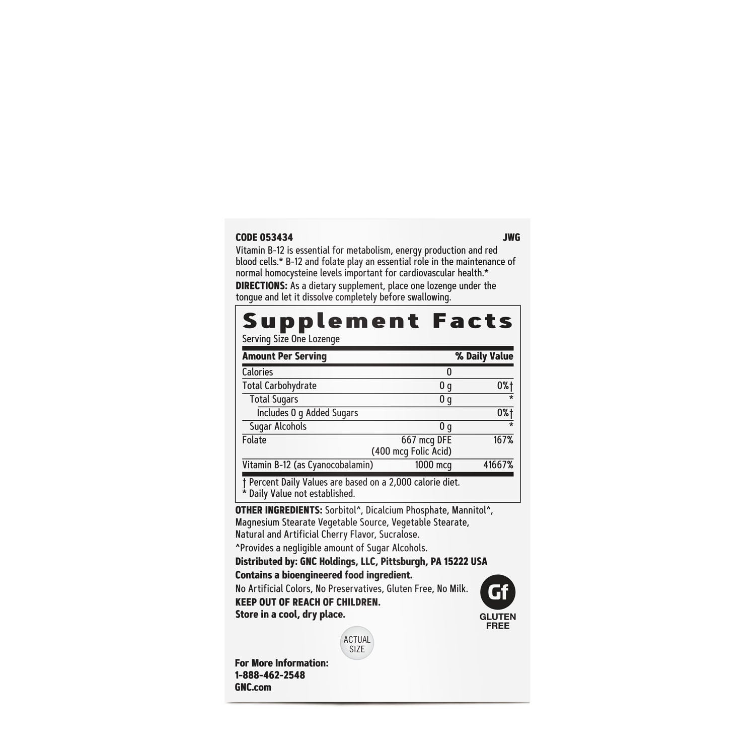 Vitamin B-12 1000 mcg Lozenges - Cherry - 120 Lozenges (120 Servings)  | GNC