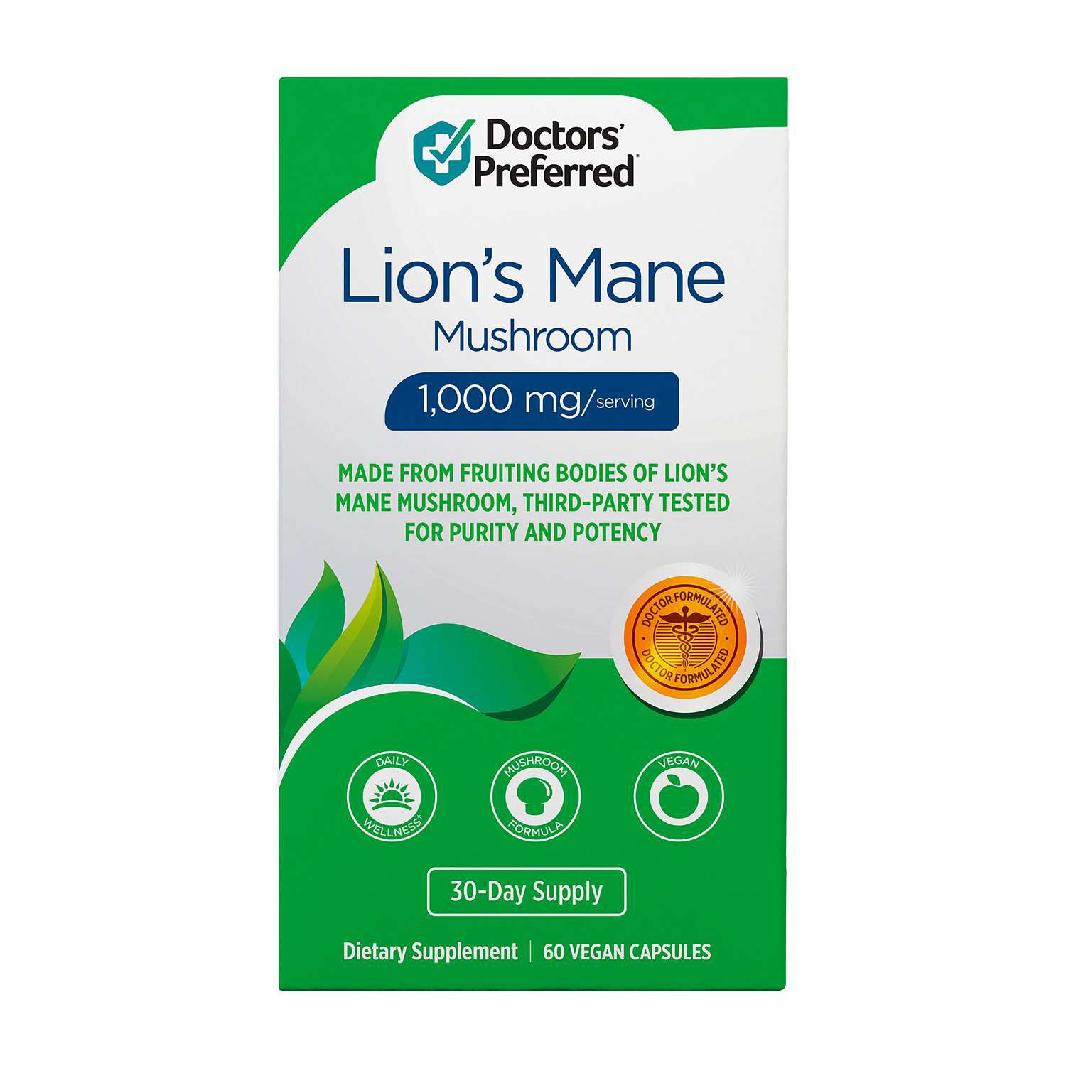 Lion's Mane Mushroom 1000mg - 60 Vegan Capsules (30 Servings)  | GNC