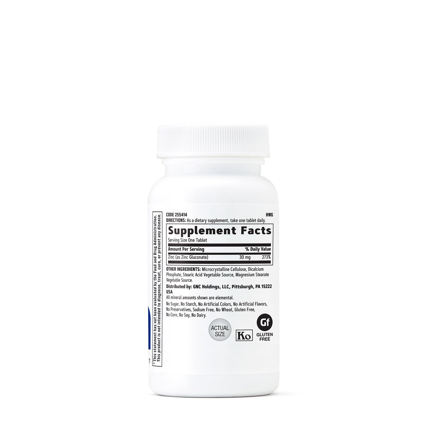 Zinc 30 mg - 100 Vegetarian Tablets (100 Servings)  | GNC