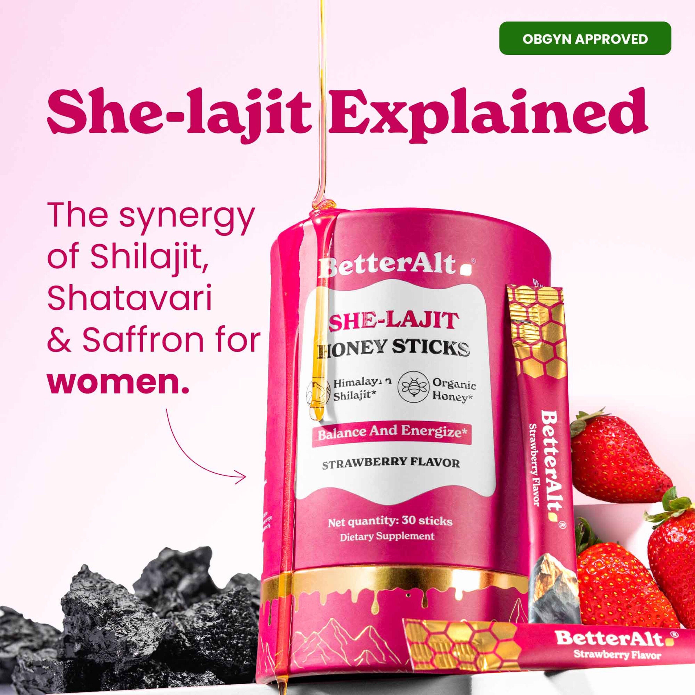 She-lajit Honey Sticks - Strawberry (30 Sticks)  | GNC