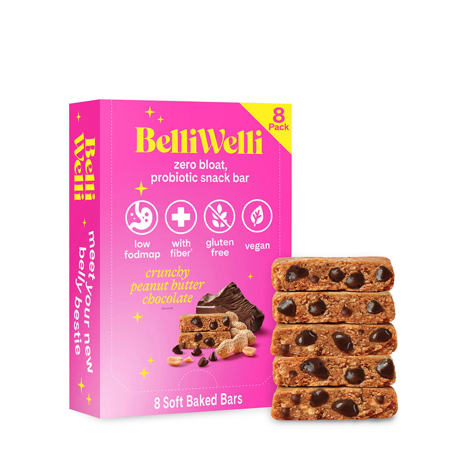 BelliWelli Probiotic Snack Bar Vegan - Dark Chocolate Peanut Butter (8 Bars)