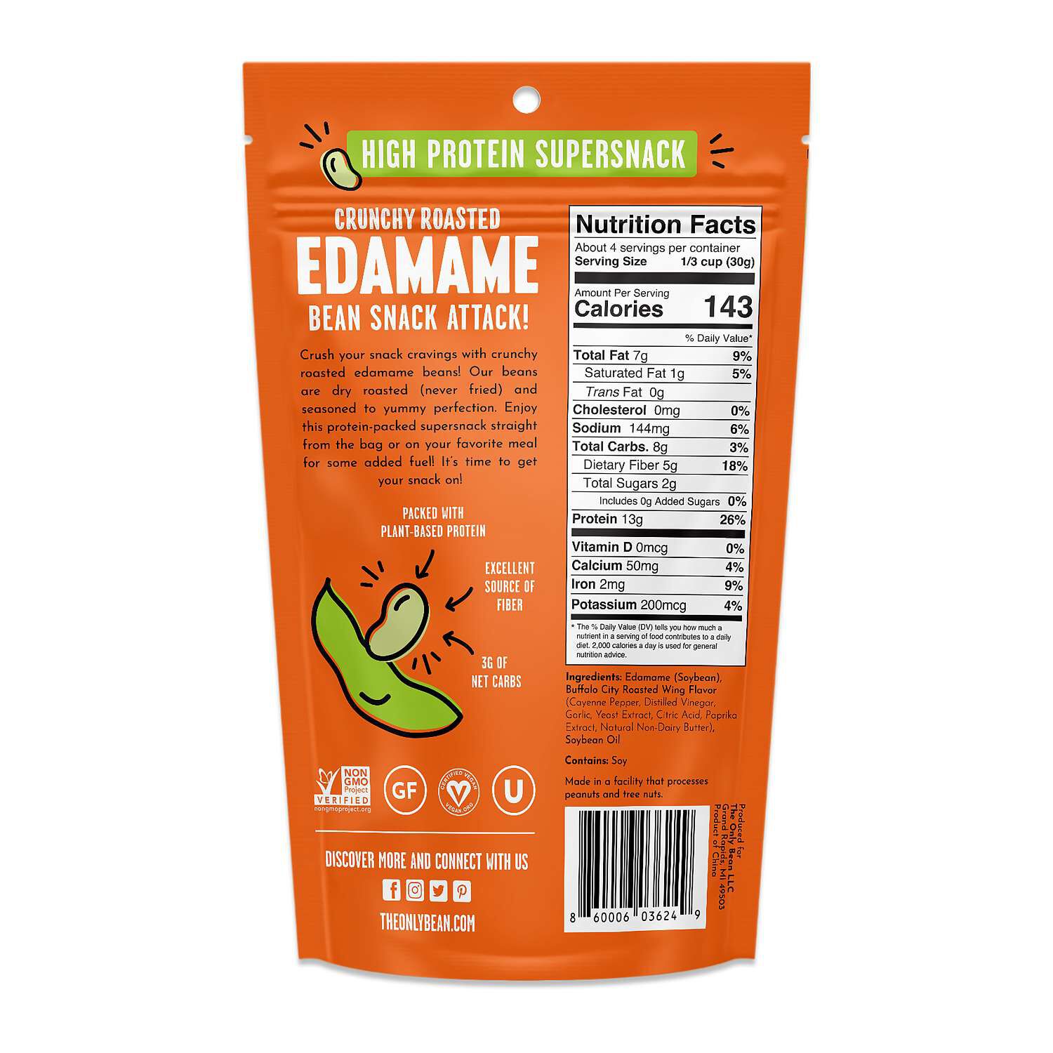 Crunchy Roasted Edamame Beans - Buffalo (3 Bags)  | GNC