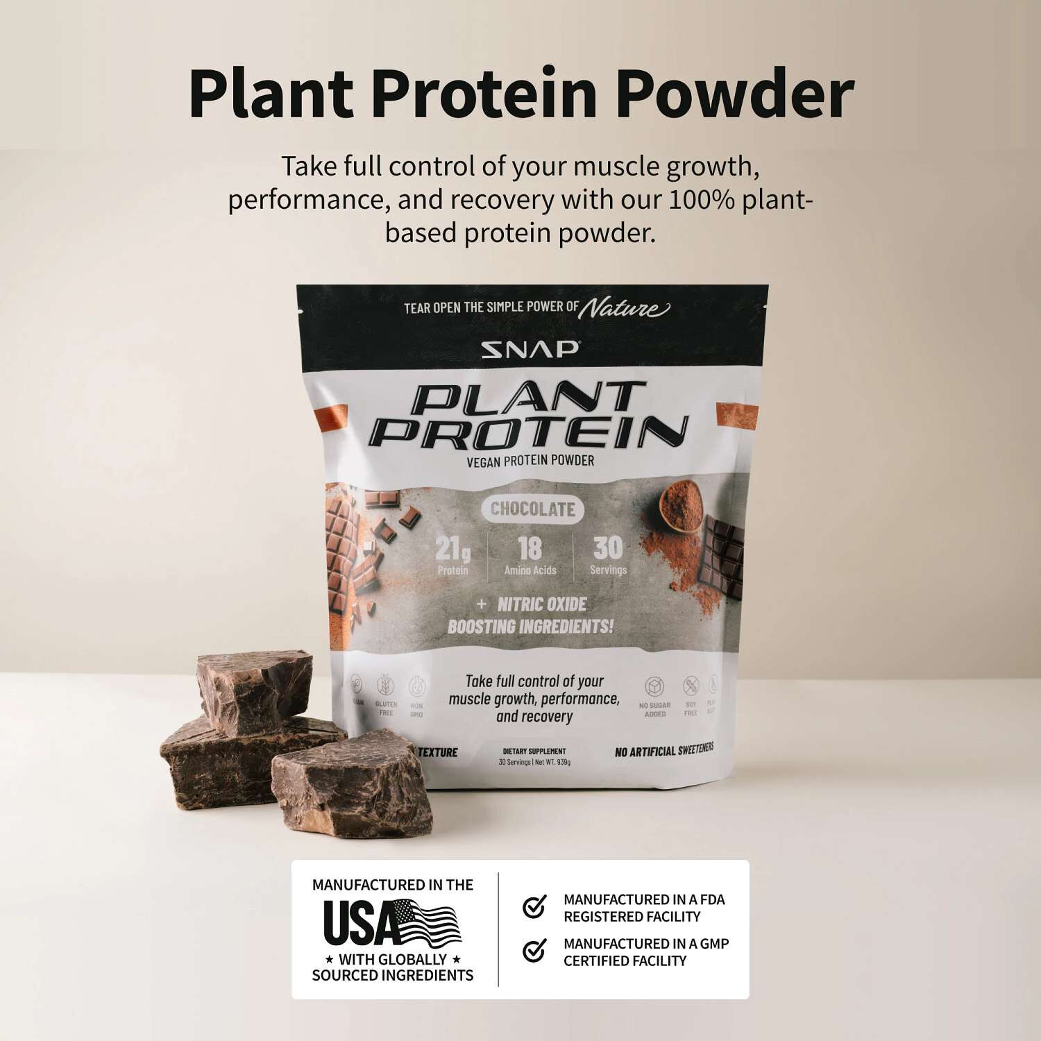 Plant Based Vegan Protein Powder - Chocolate (30 Servings)