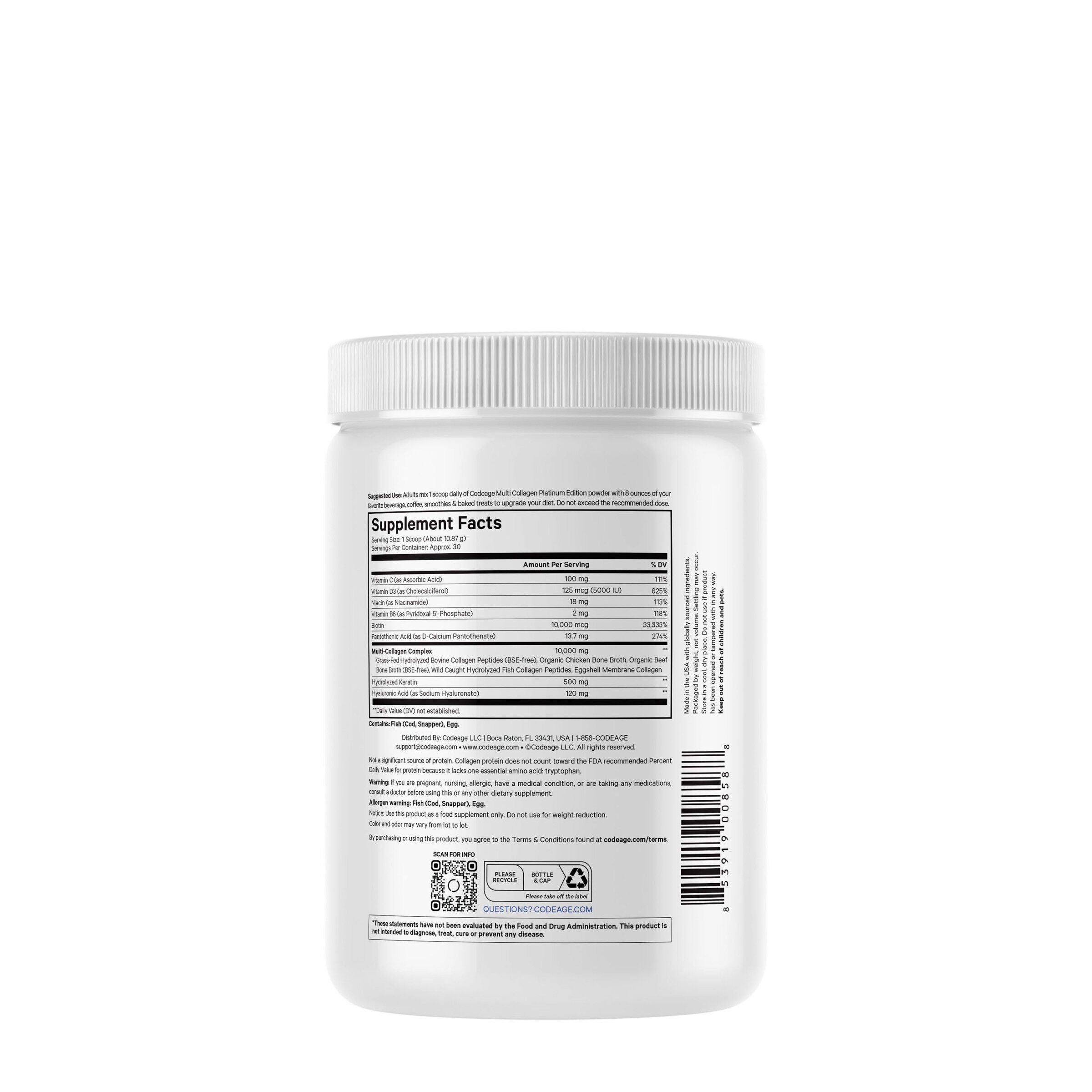 Multi Collagen Peptides Powder Hydrolyzed Collagen + Biotin &amp; Keratin - 11.50 oz. (30 Servings)  | GNC