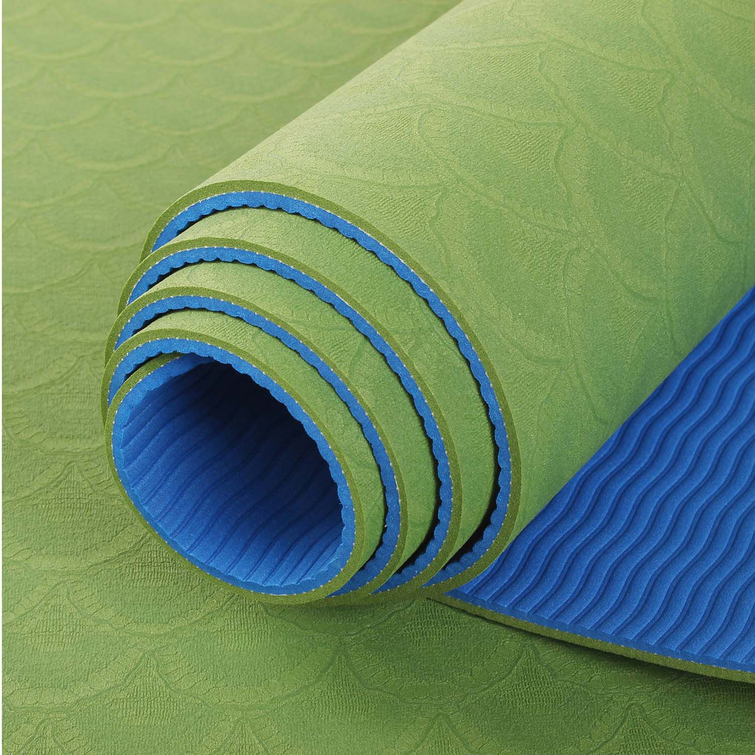 2 Tone TPE Yoga Mat - Fabric Green/Dark Blue  | GNC