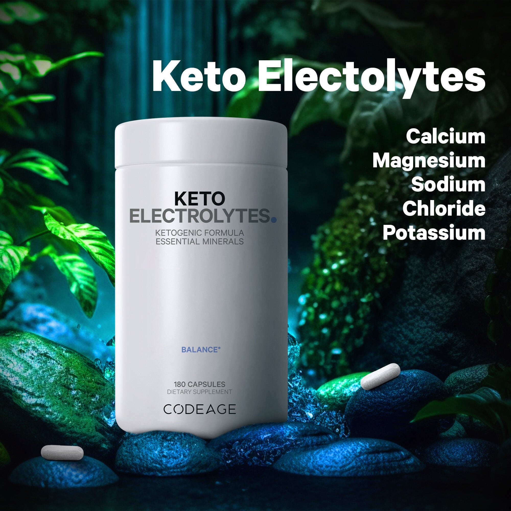 Keto Electrolytes Vegan Ketogenic Minerals Hydration Formula - 180 Capsules (90 Servings)  | GNC