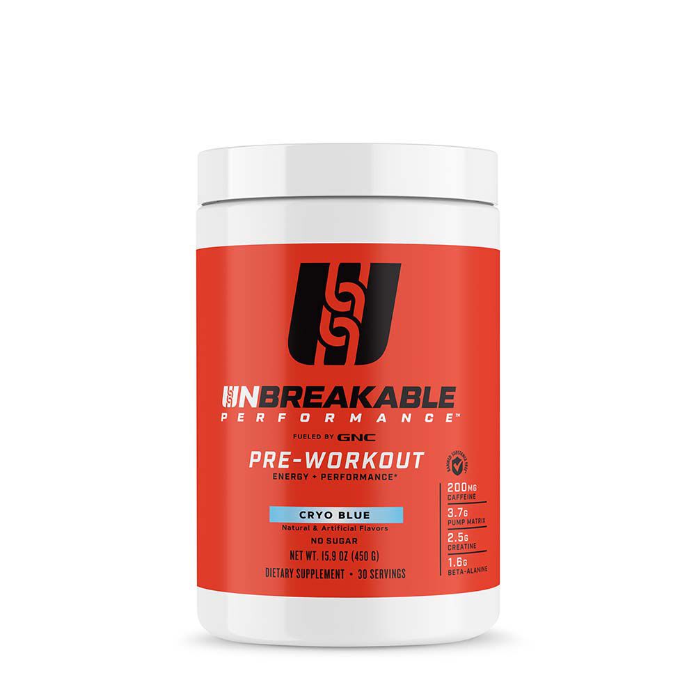 GNC Unbreakable Pre Workout Cryo Blue Front Tub By Jay