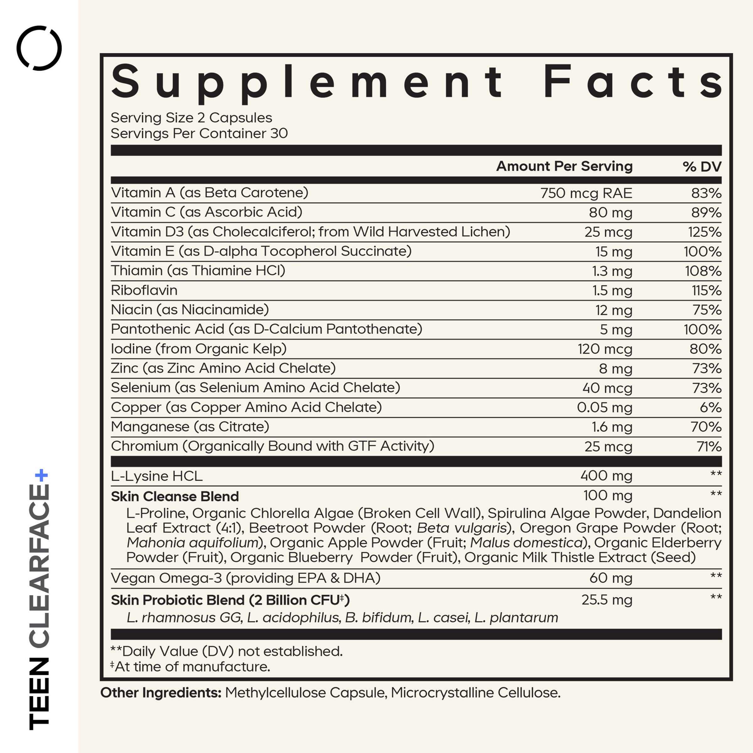 Teen Clearface Daily Multivitamin &amp; Minerals - 60 Capsules (30 Servings)  | GNC