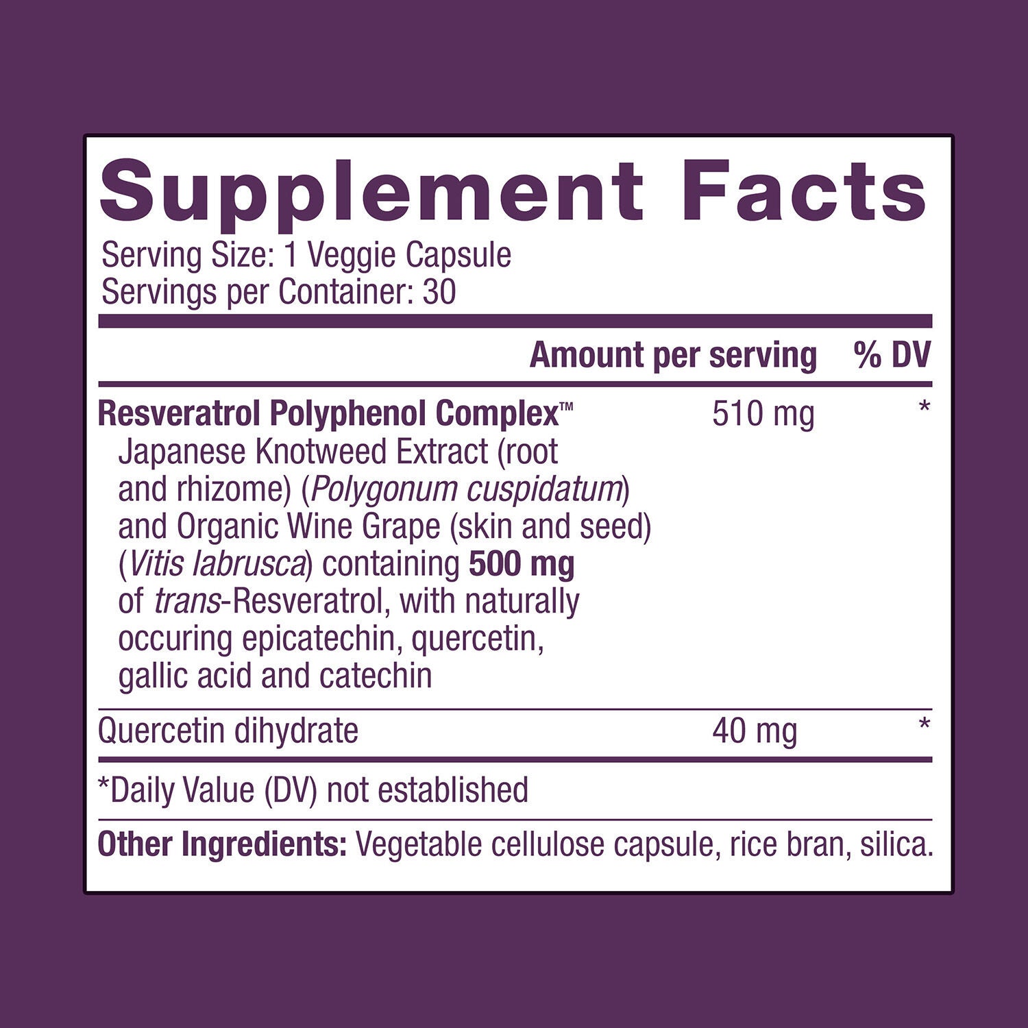 Resveratrol 500mg - 30 Veggie Capsules (30 Servings)