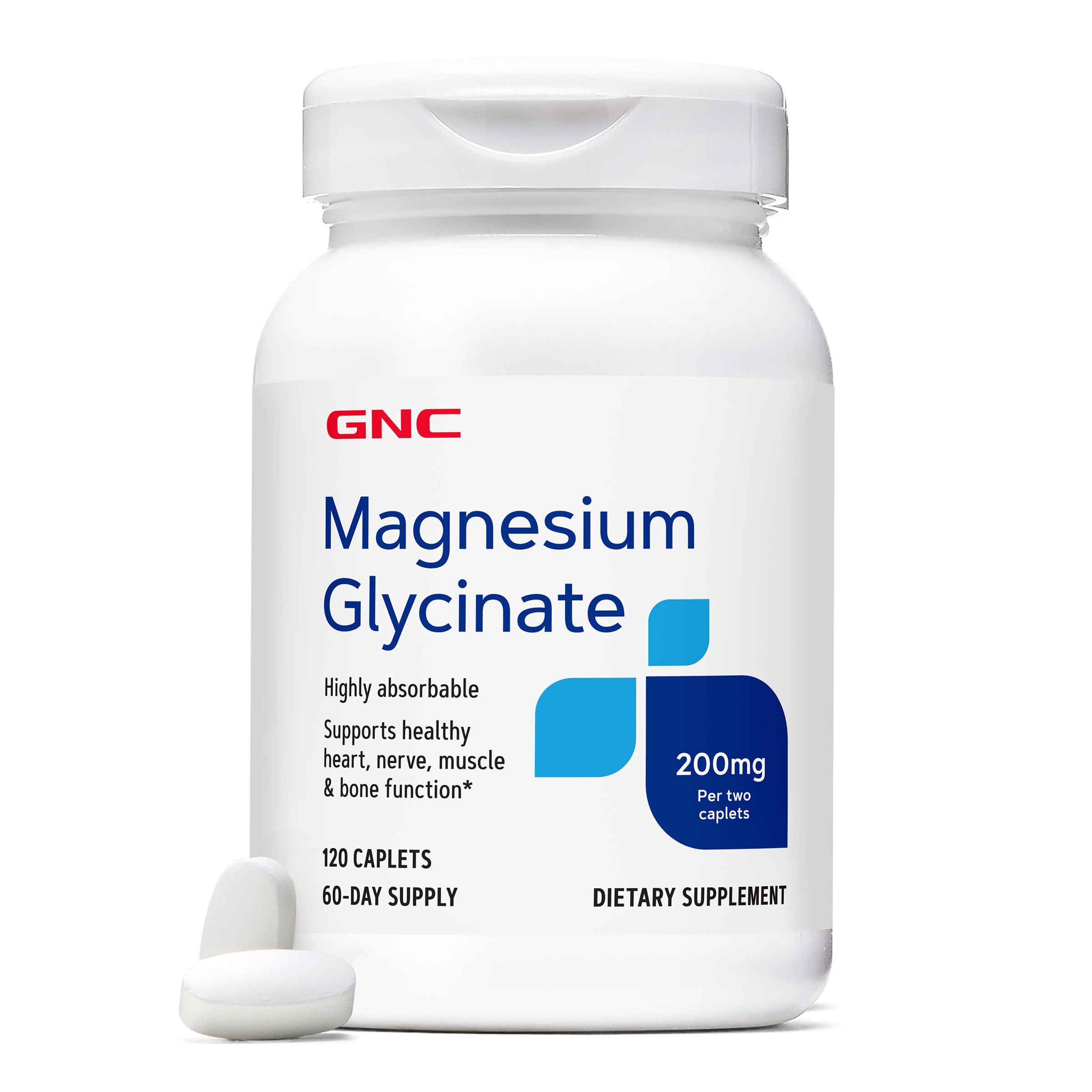 Magnesium Glycinate 200mg - 120 Caplets (60 Servings)  | GNC