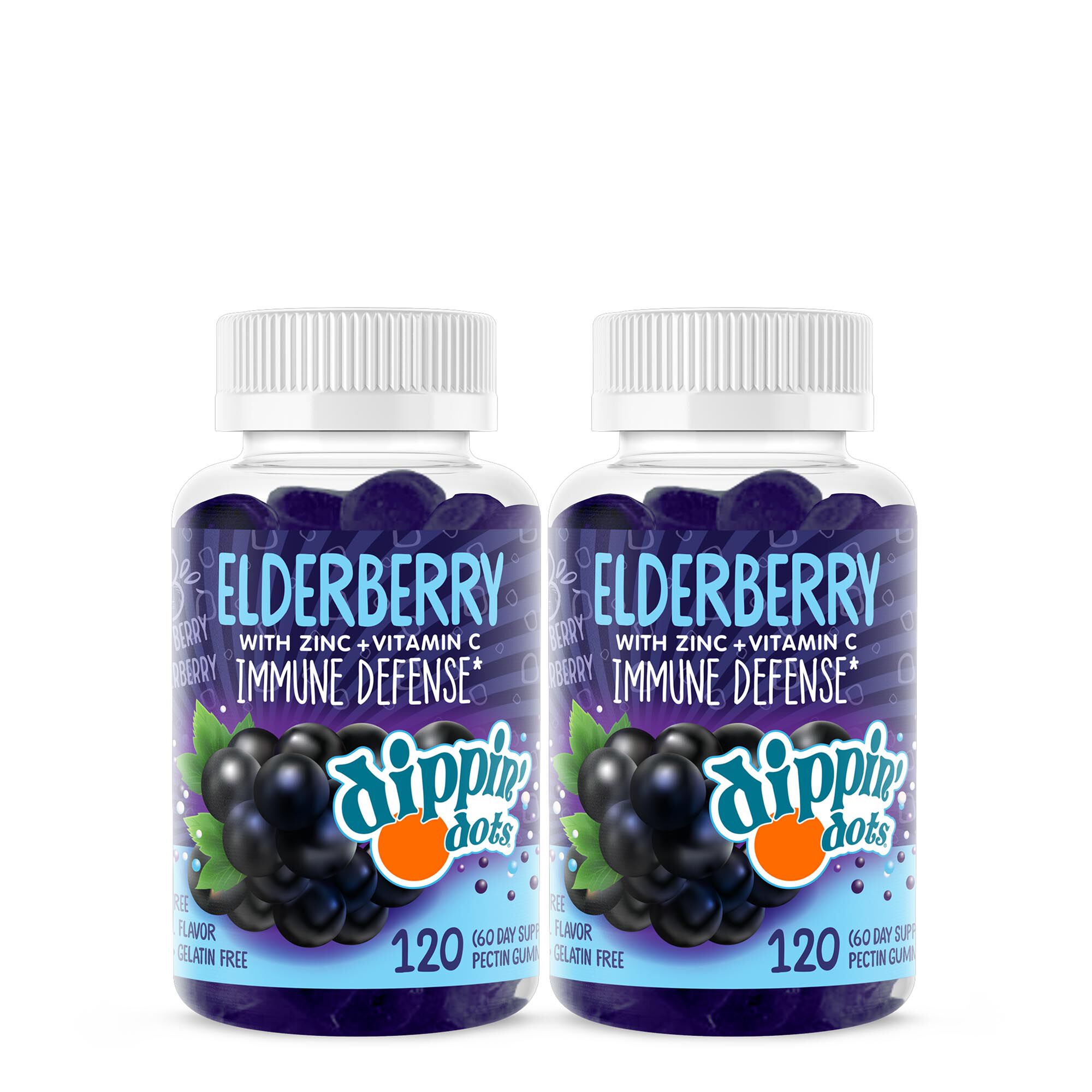 Elderberry Immune Defense Gummies - Very Berry Dippin' Dots - Twin Pack (60 Servings Each)  | GNC