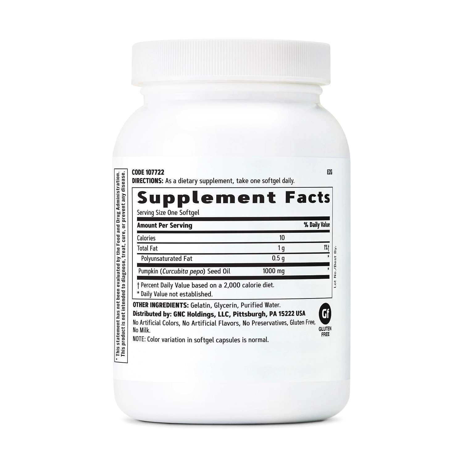 Pumpkin Seed Oil 1000mg- 100 Softgels (100 Servings)