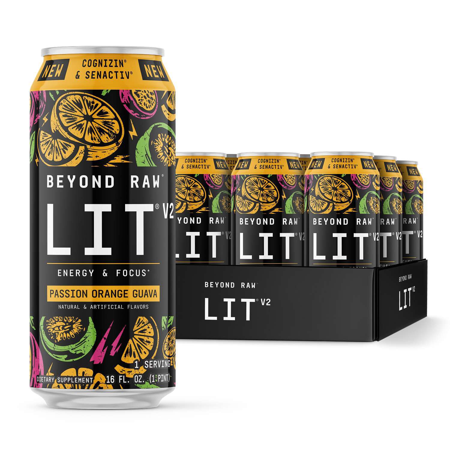 LIT&reg; V2 On-The-Go Pre-Workout - Passion Orange Guava - 16oz. (12 Cans) Passion Orange Guava | GNC