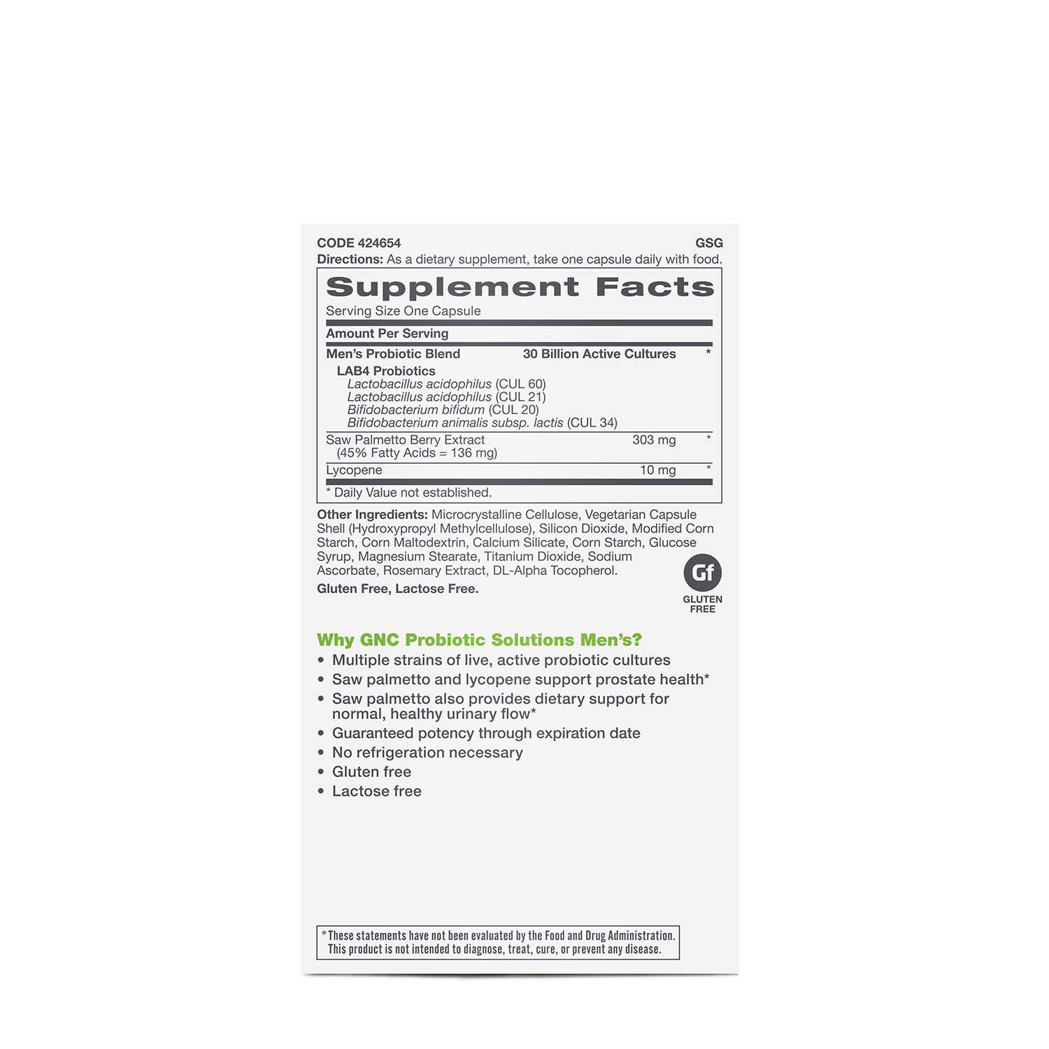 Probiotic Solutions Men's - 30 Billon CFUs - 30 Capsules (30 Servings)  | GNC