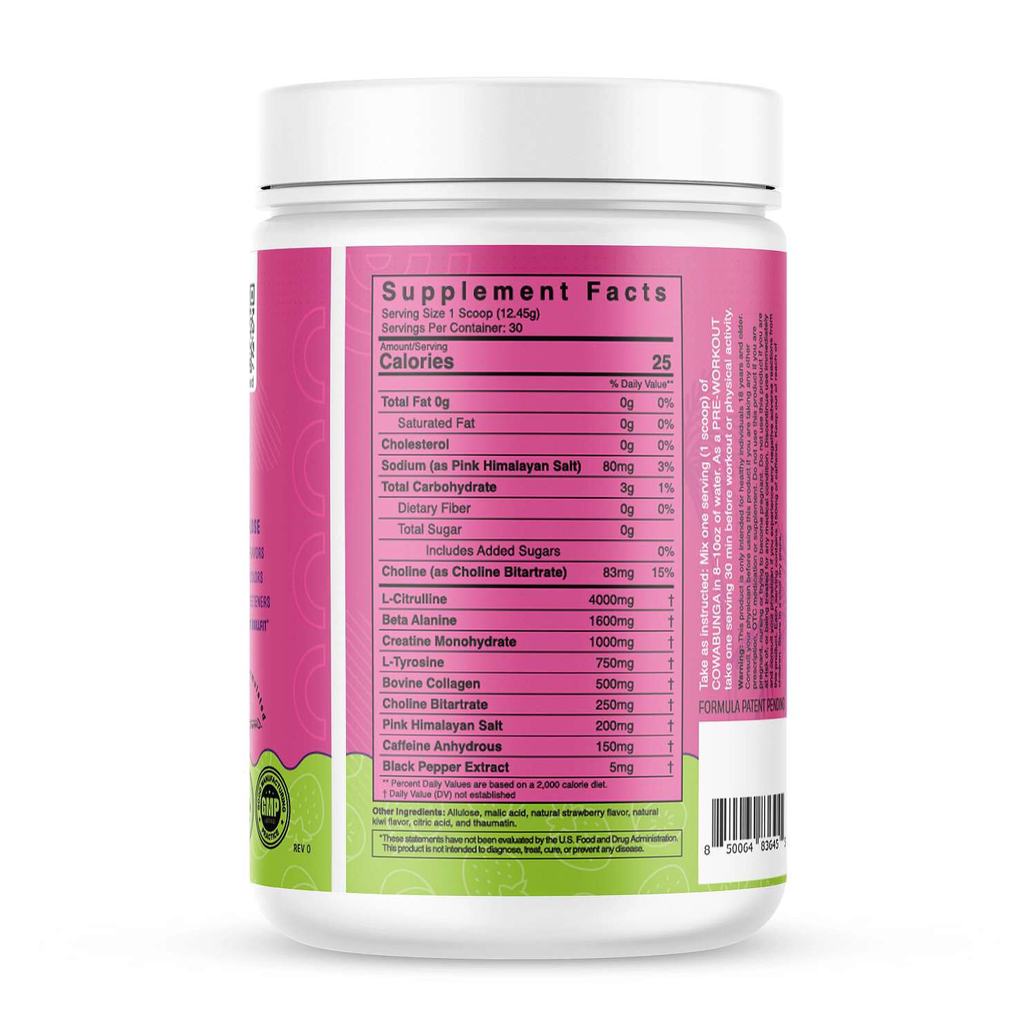 Cowabunga Pre-Workout - Kiwi Strawberry (30 Servings)