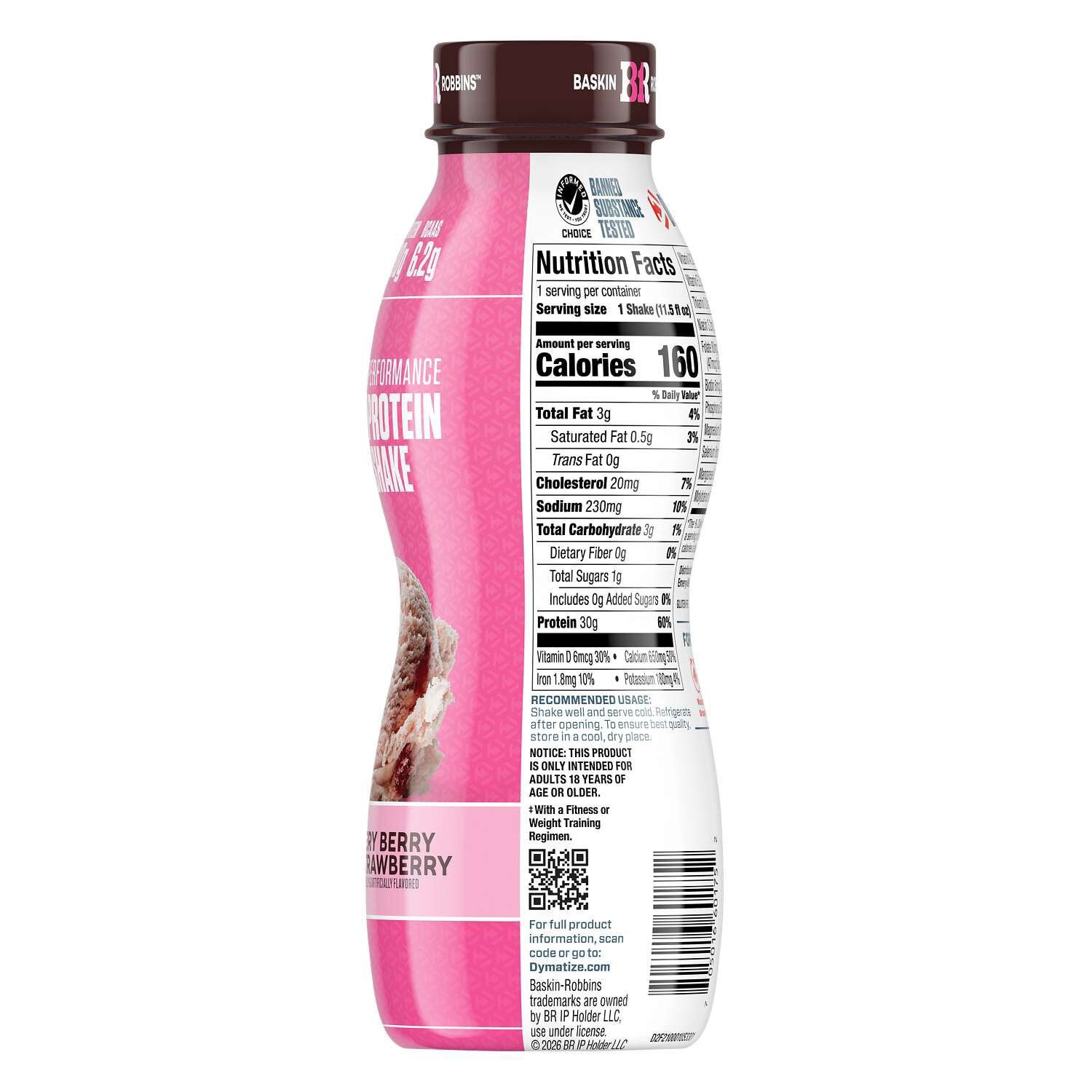 Performance Protein Shake RTD - Baskin Robbins&trade; Very Berry Strawberry (12 Bottles)  | GNC