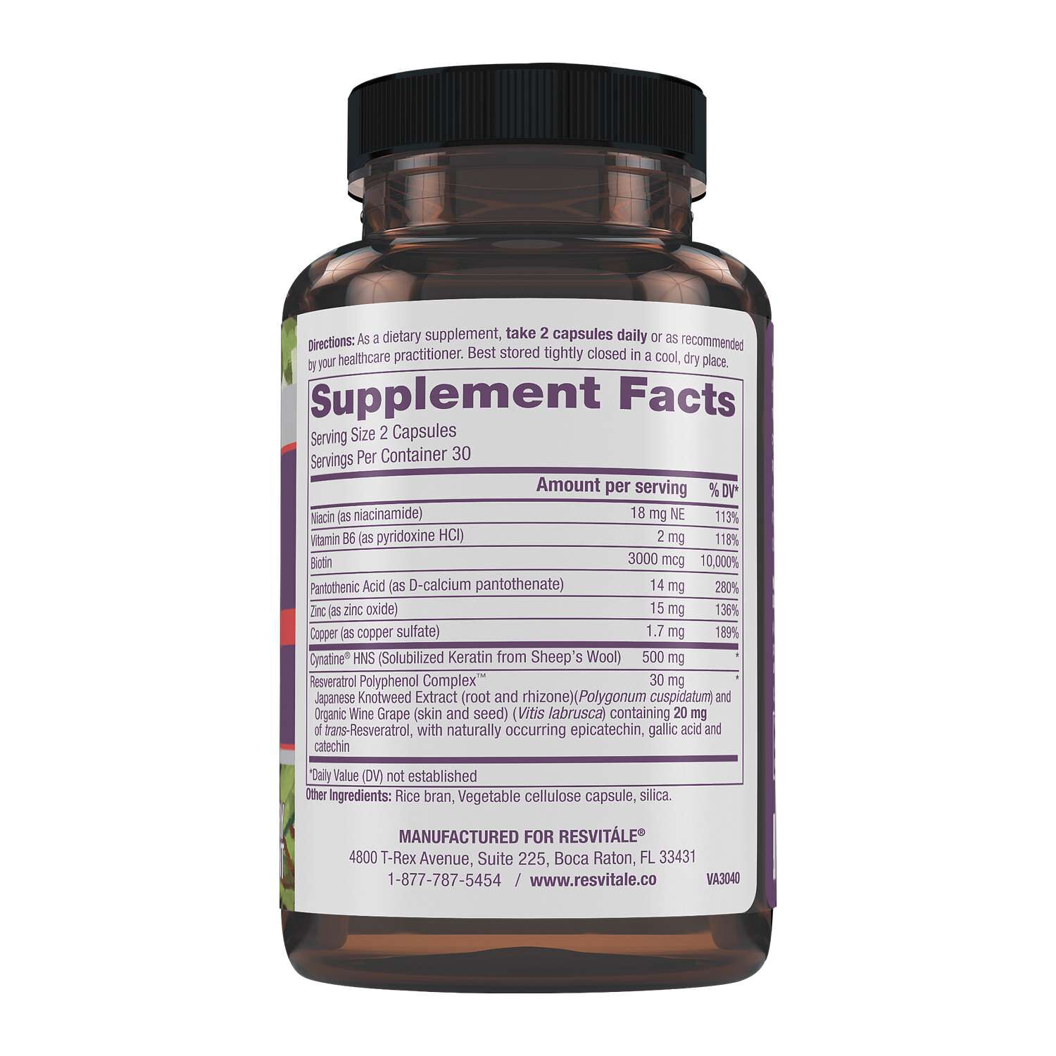 Keratin Hair Enhance&trade; with Biotin and Resveratrol - 60 Capsules (30 Servings)