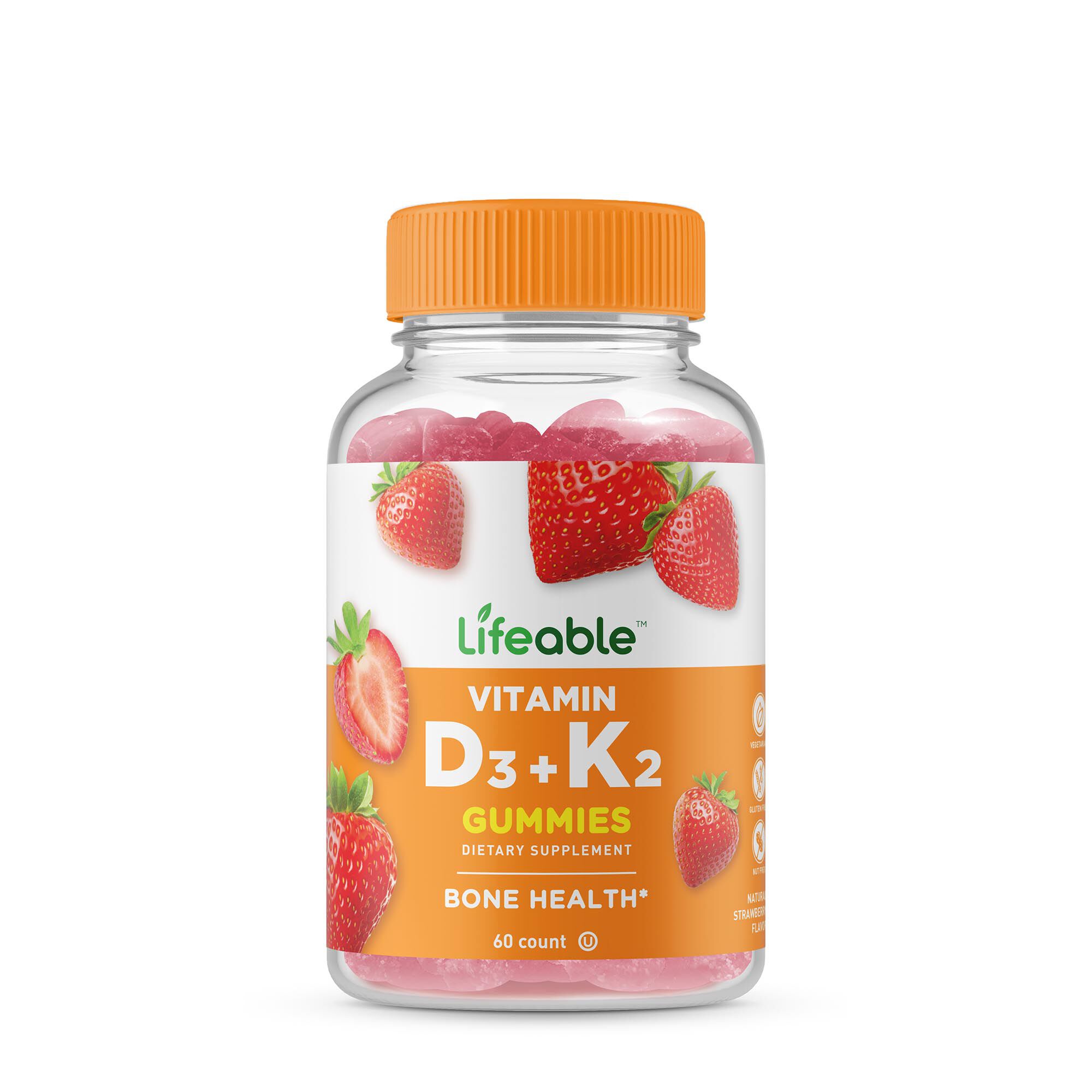 Vitamin D3 + K2 Gummies - Strawberry - 60 Gummies &#40;30 Servings&#41;  | GNC