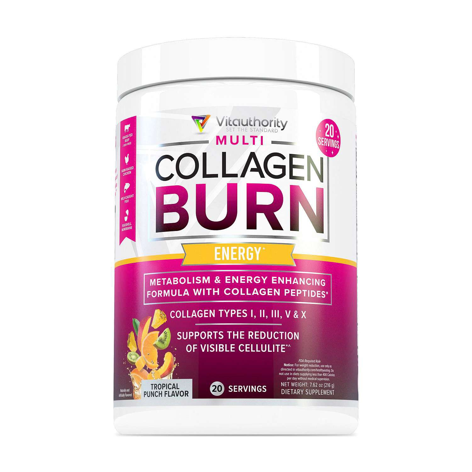 Multi Collagen Burn: Energy - Tropical Punch -  7.62oz (20 Servings)  | GNC