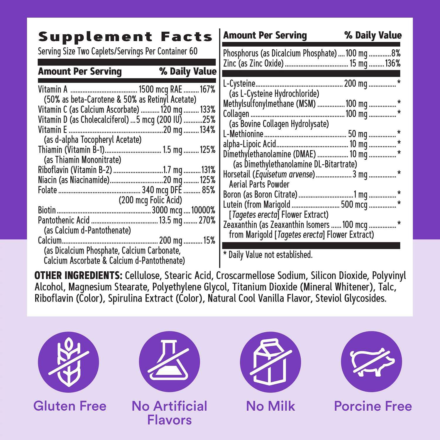 Hair Skin & Nails - 120 Caplets (60 Servings)  | GNC
