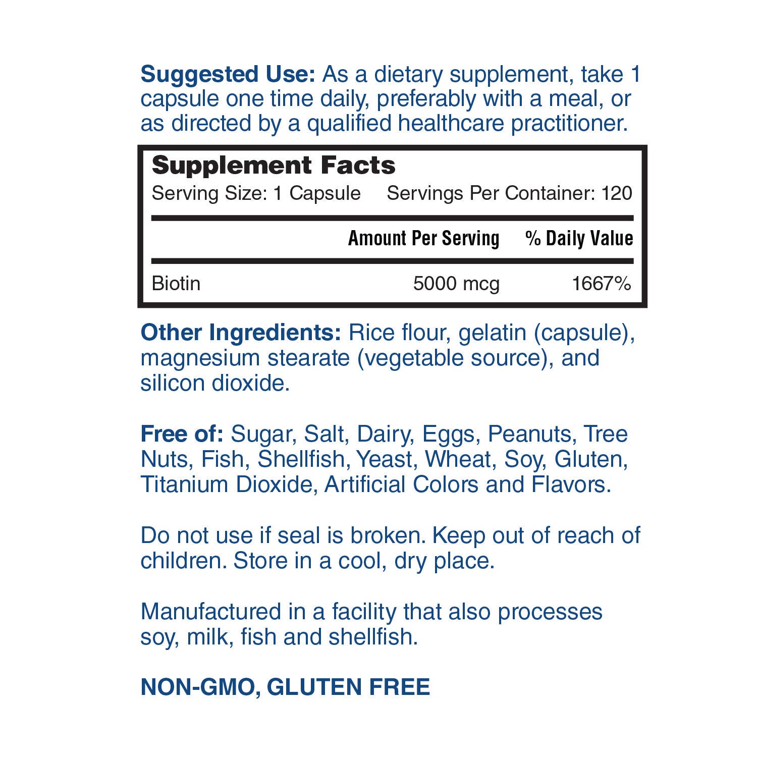 Biotin 5000mcg - 120 Capsules (120 Servings)  | GNC