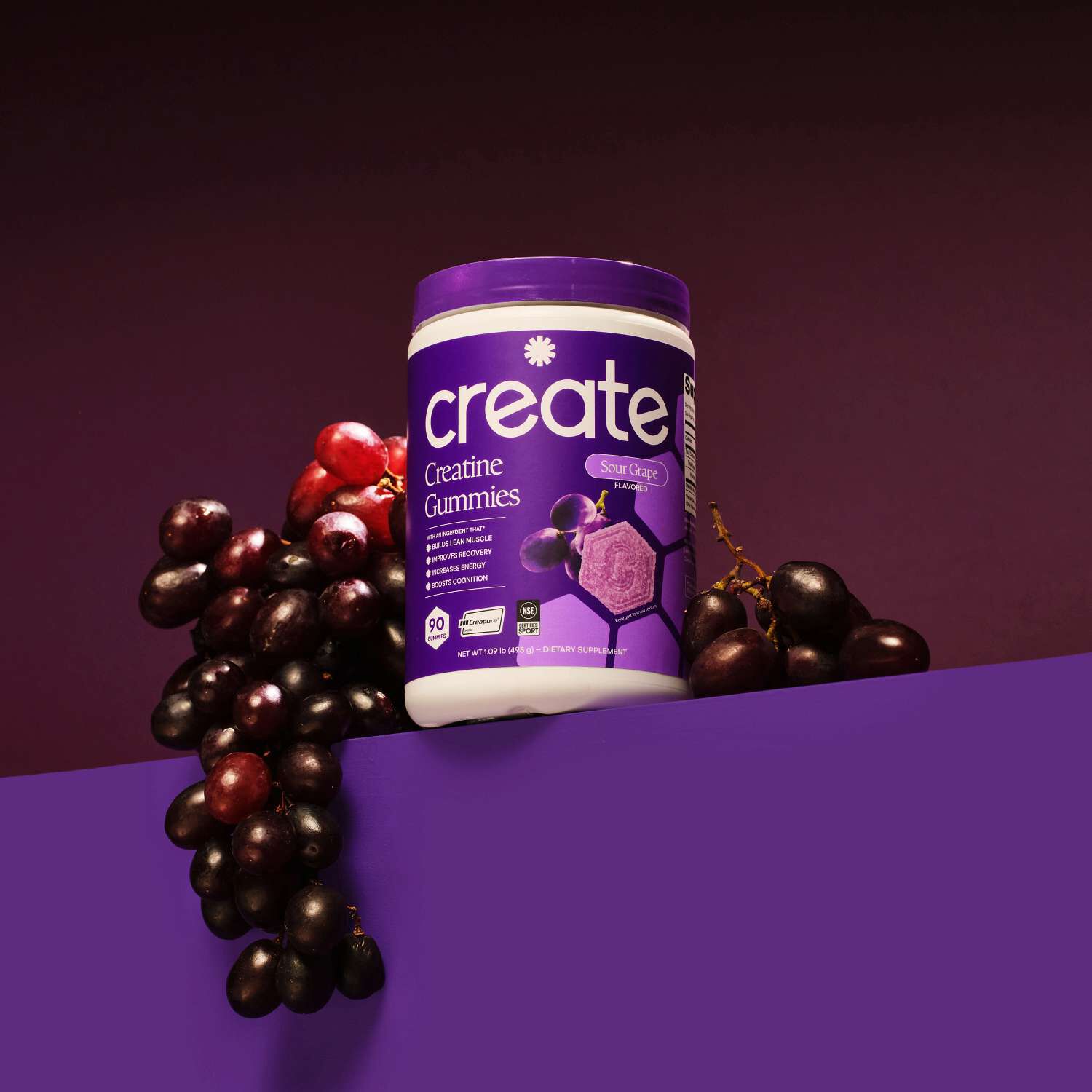 Creatine Monohydrate Gummies - Sour Grape - 90 Gummies (30 Servings)