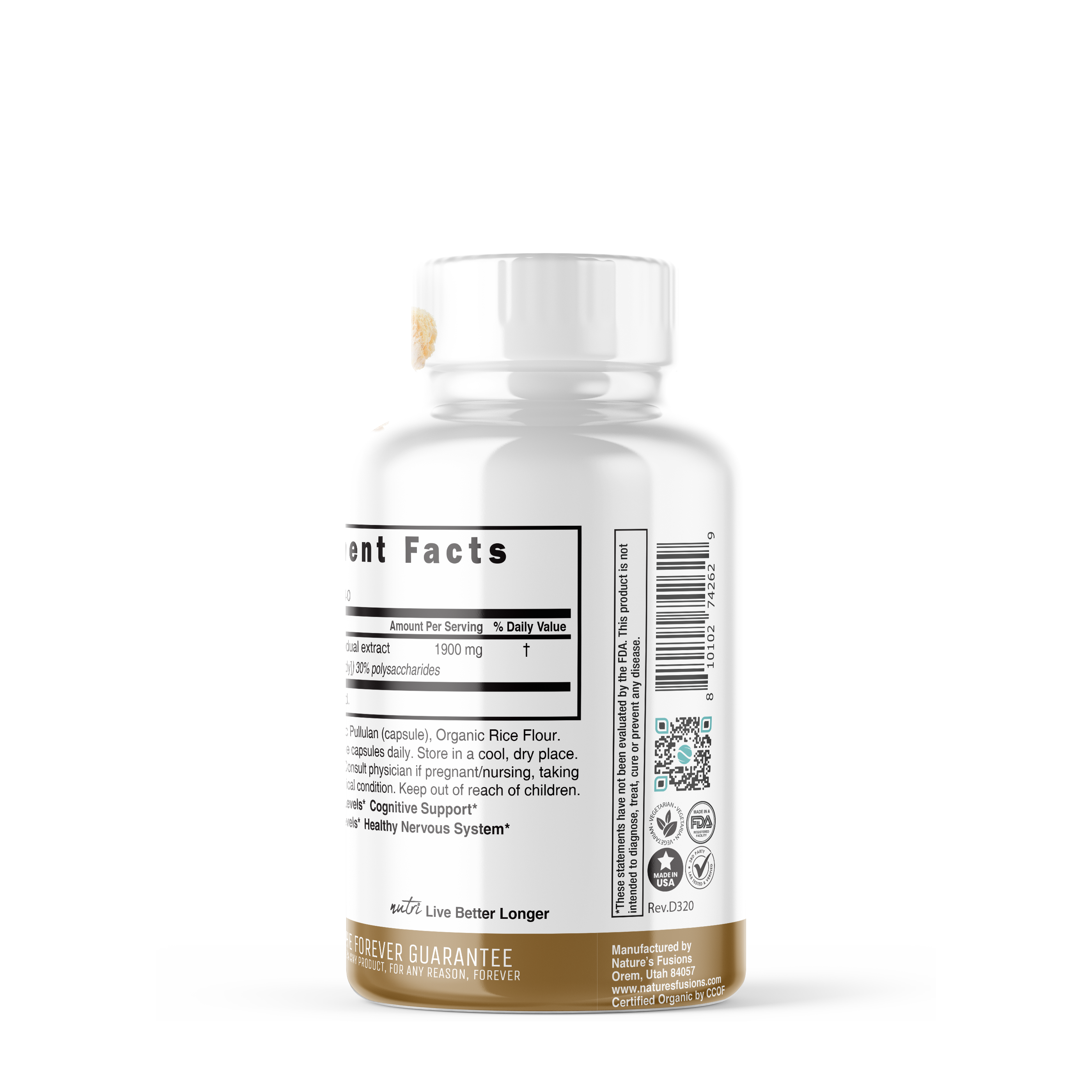 Lion's Mane 1900mg - 120 Organic Capsules (40 Servings)  | GNC