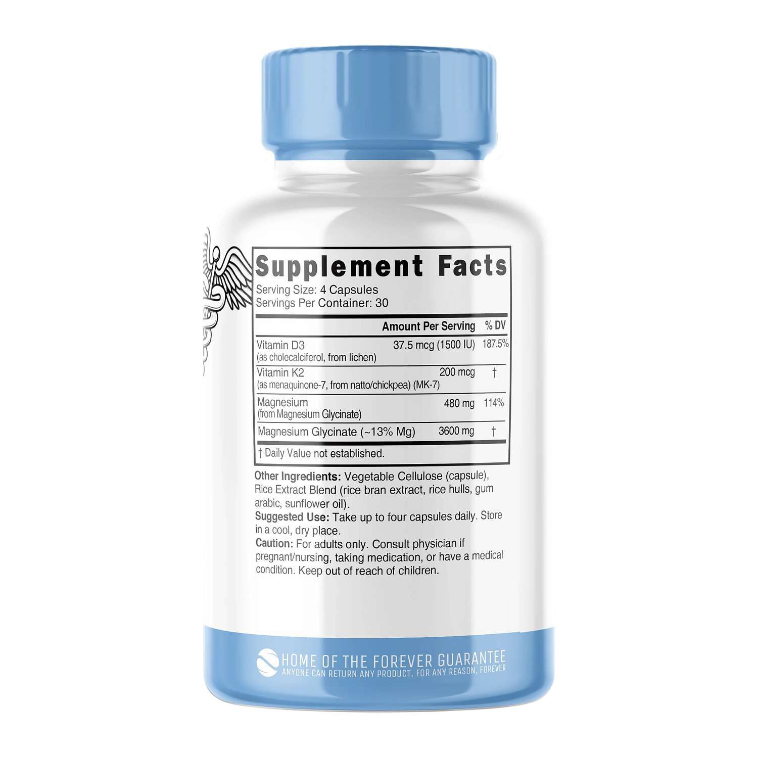 D3 &amp; K2 Magnesium Glycinate - 120 Vegan Capsules (30 Servings)  | GNC
