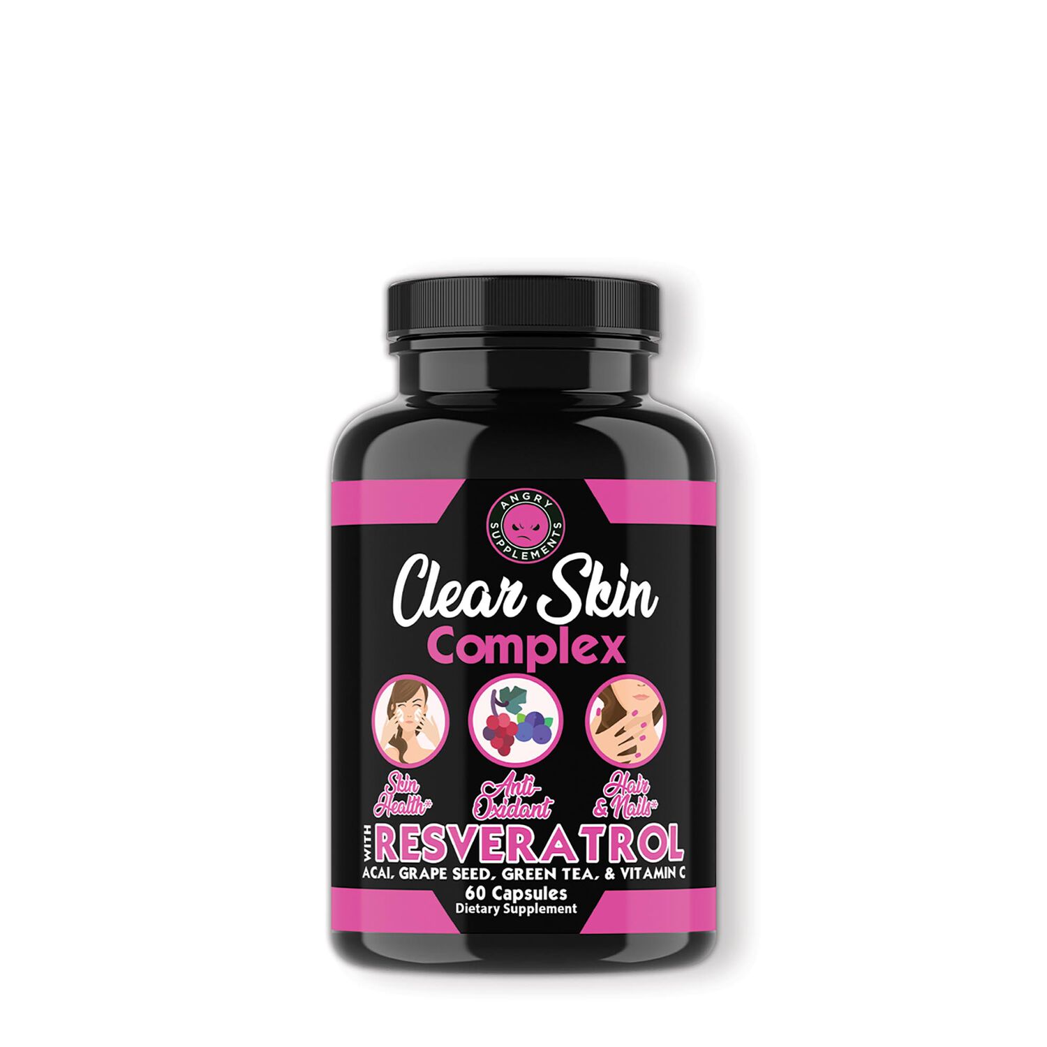 Angry Supplements Clear Skin Complex - Resveratrol - 60 Capsules (30 Servings)