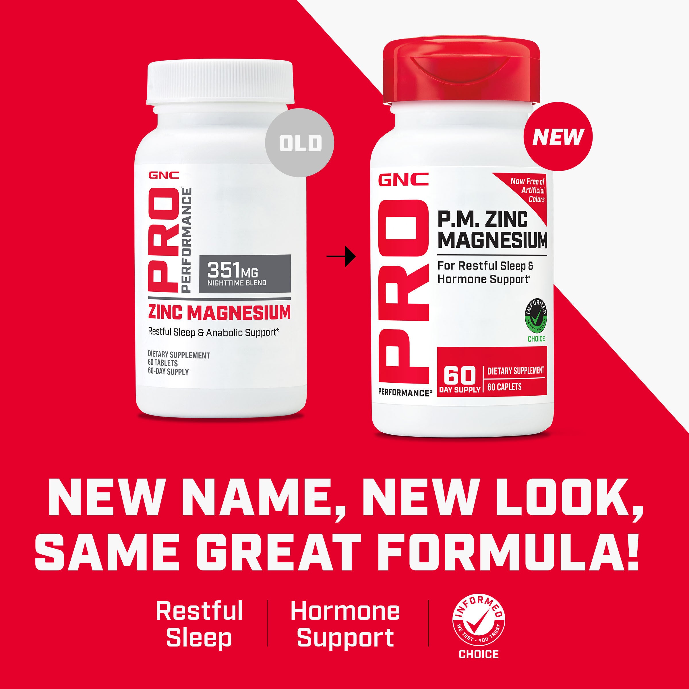GNC Pro Performance - P.M Zinc Magnesium - 60 Caplets (60 Servings