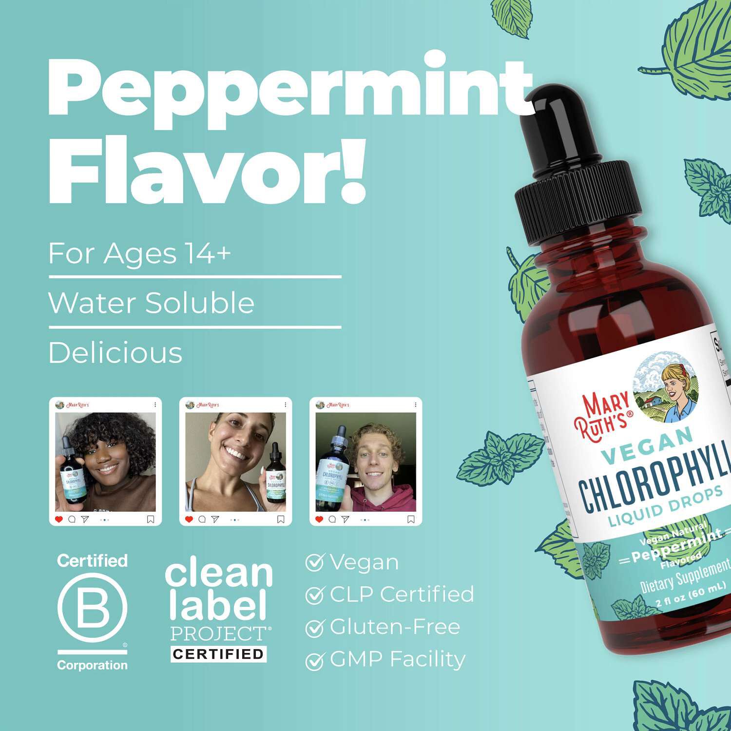 Vegan Chlorophyll Liquid Drops - Peppermint - 2 fl oz (30 Servings)  | GNC
