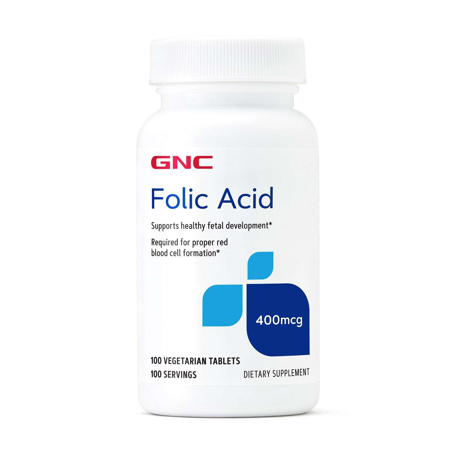 Folic Acid 400mcg - 100 Vegetarian Tablets (100 Servings)  | GNC