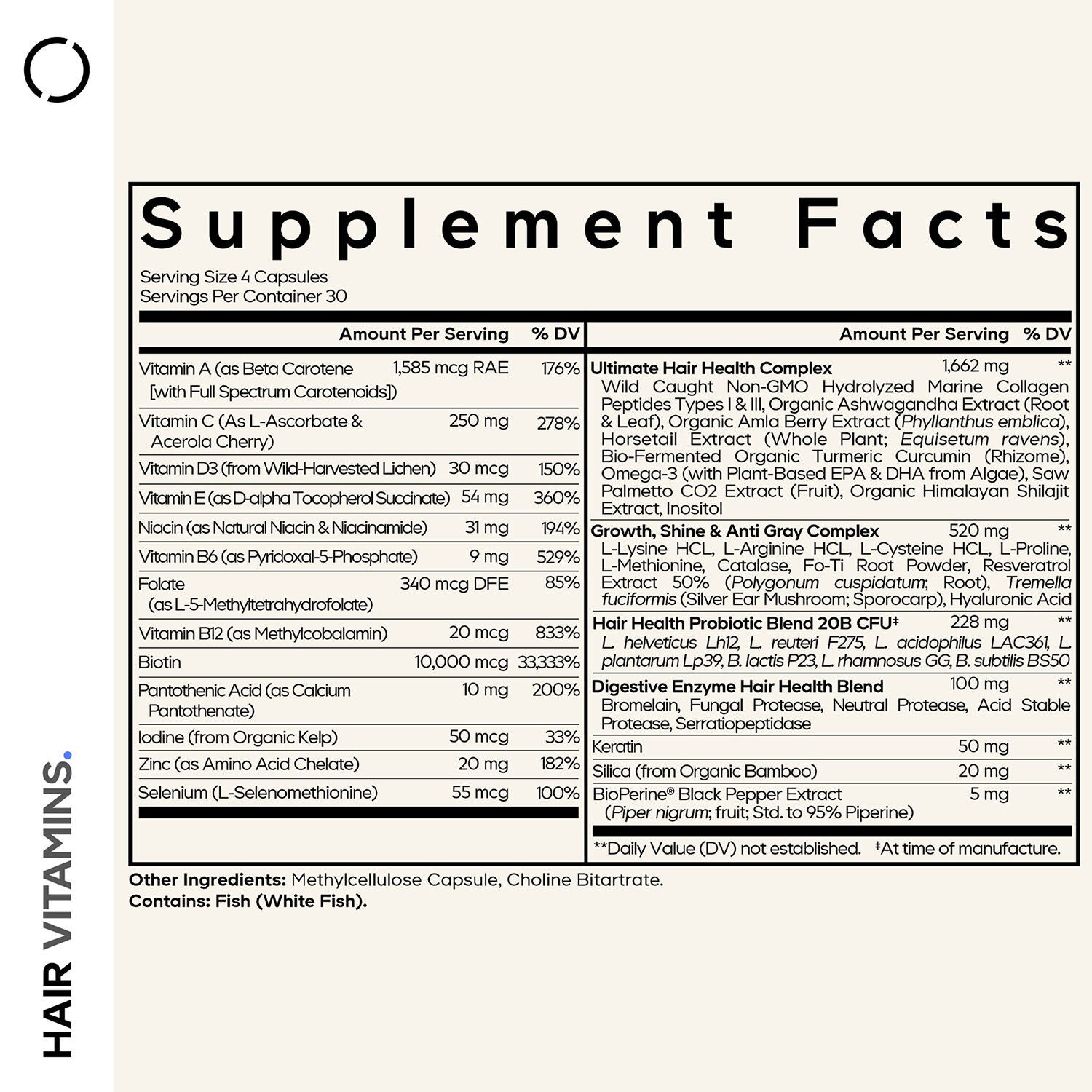 Hair Vitamins - Biotin 10000 mcg - Collagen - Keratin &amp; Multivitamins - 120 Capsules (30 Servings)  | GNC