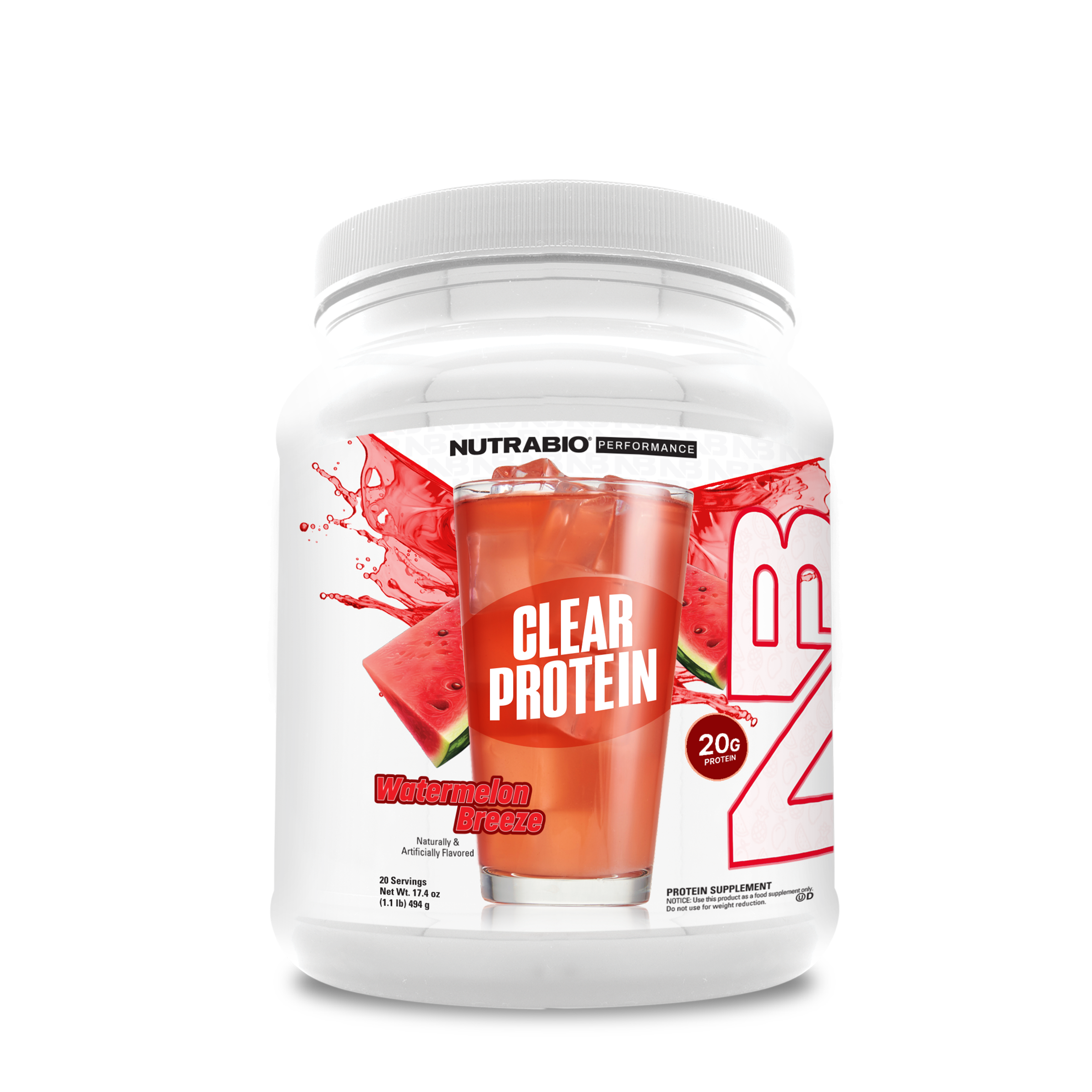 NutraBio Clear Whey Protein Isolate - Watermelon Breeze (20 Servings)